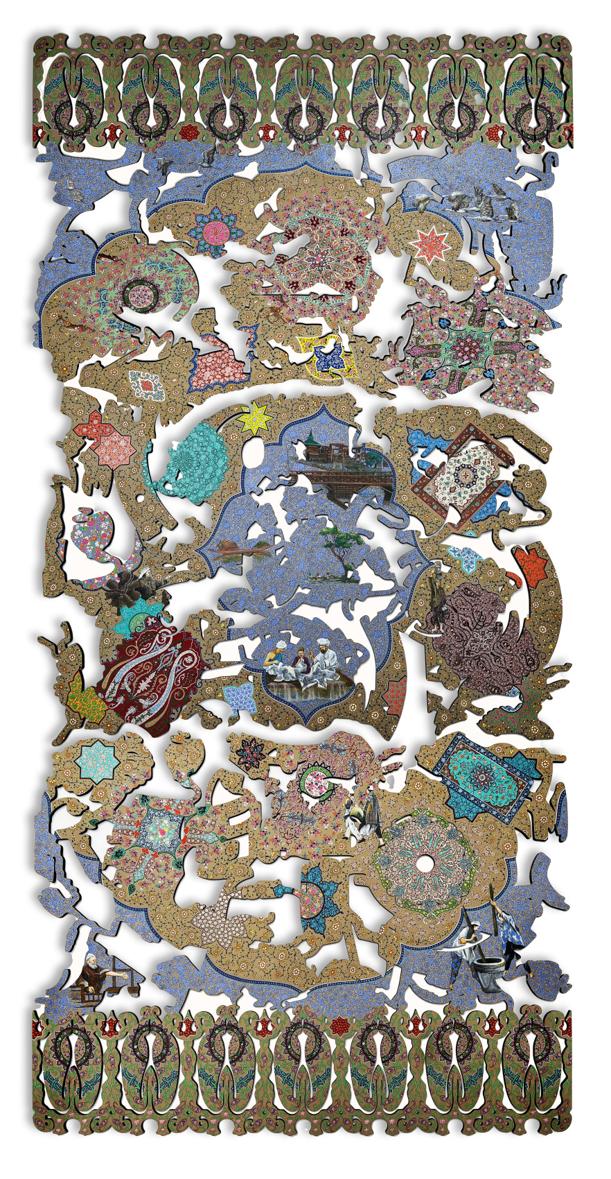 Veer Munshi, Healing Wounds Series cuttout carpet style wood wall sculpture