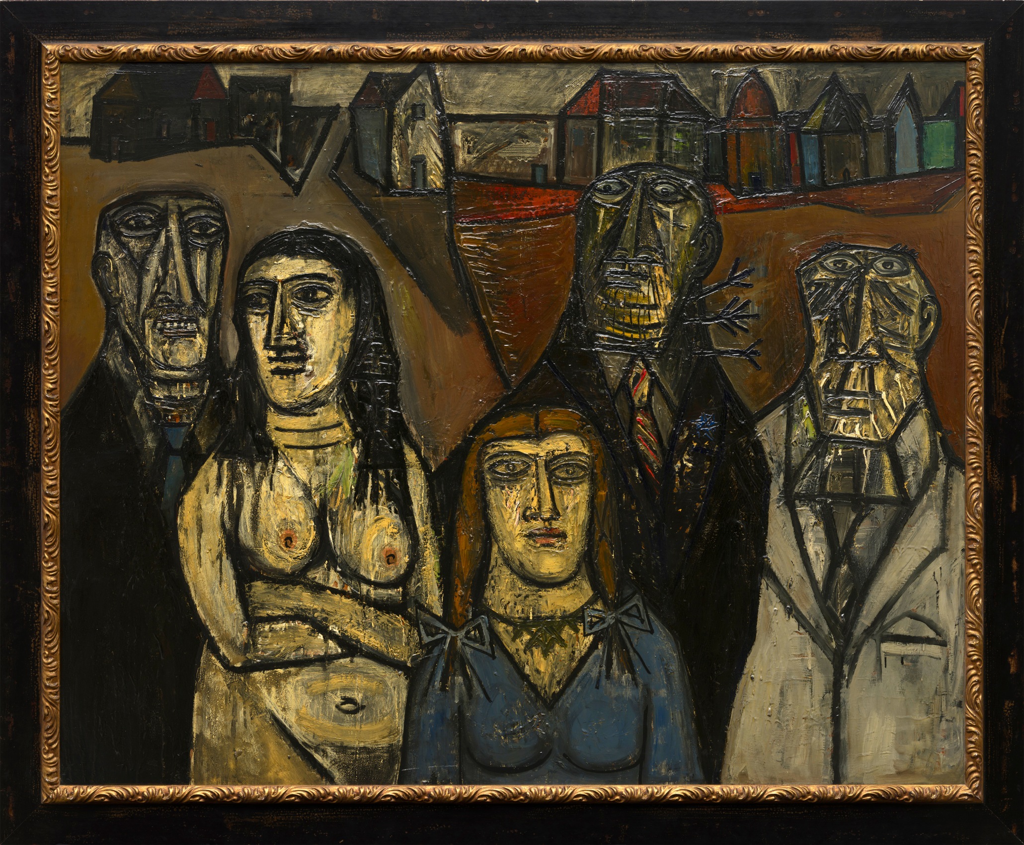 Francis Newton Souza, Degenerates,&nbsp;1957,&nbsp;Oil on board, 48 x 60 in (121.9 x 152.4 cm), SOUFN020
