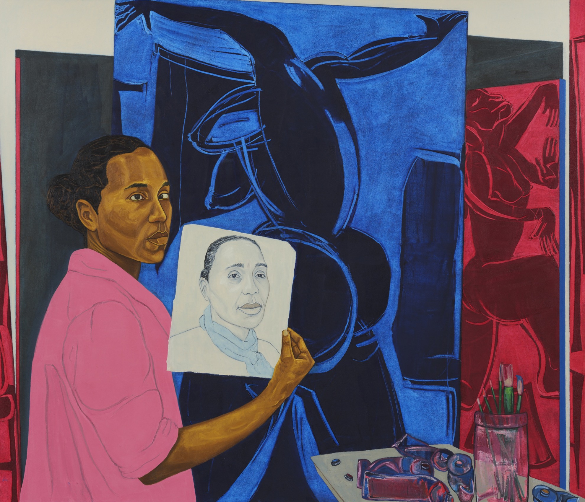 Mequitta Ahuja, Portrait of Her Mother,&nbsp;2020,&nbsp;Oil on canvas,&nbsp;72 x 84 in