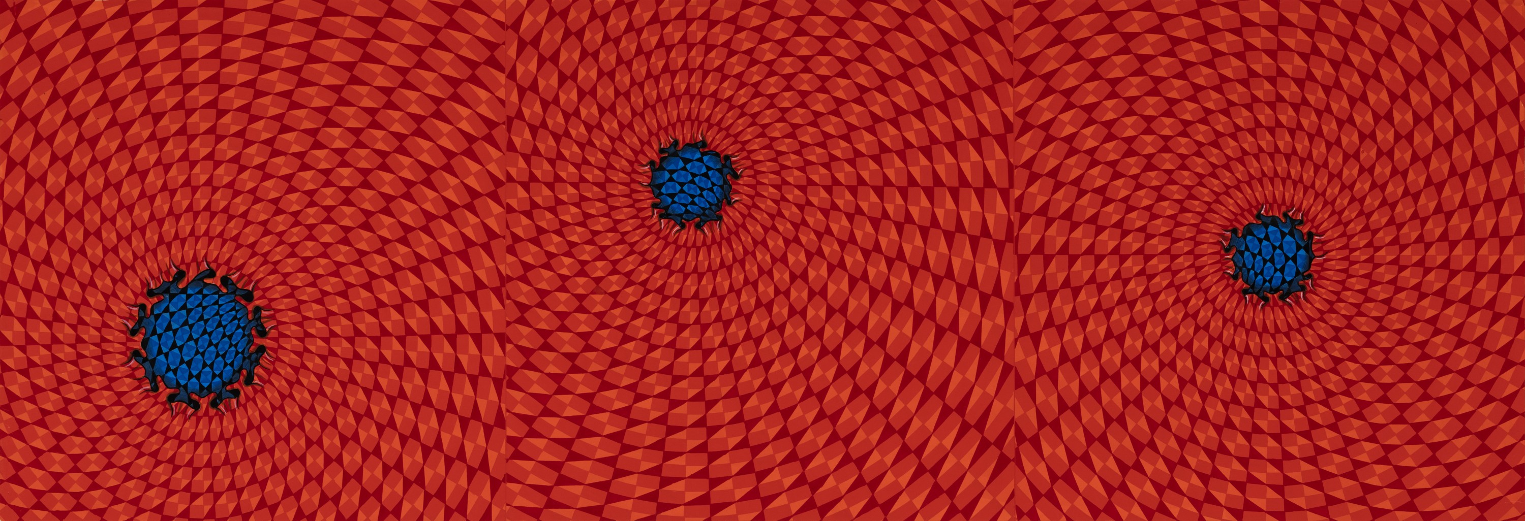 Abstract painting of a geometric vortex with holes