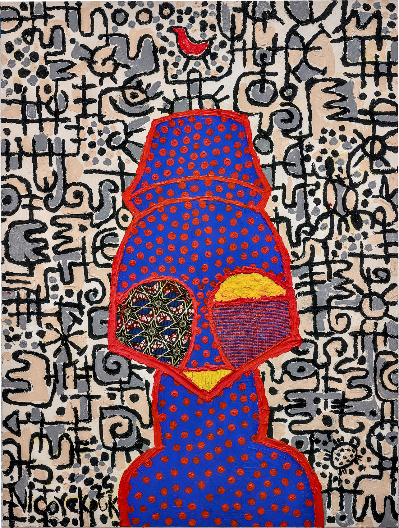 Figurative painting inspired by Nigerian cultural objects