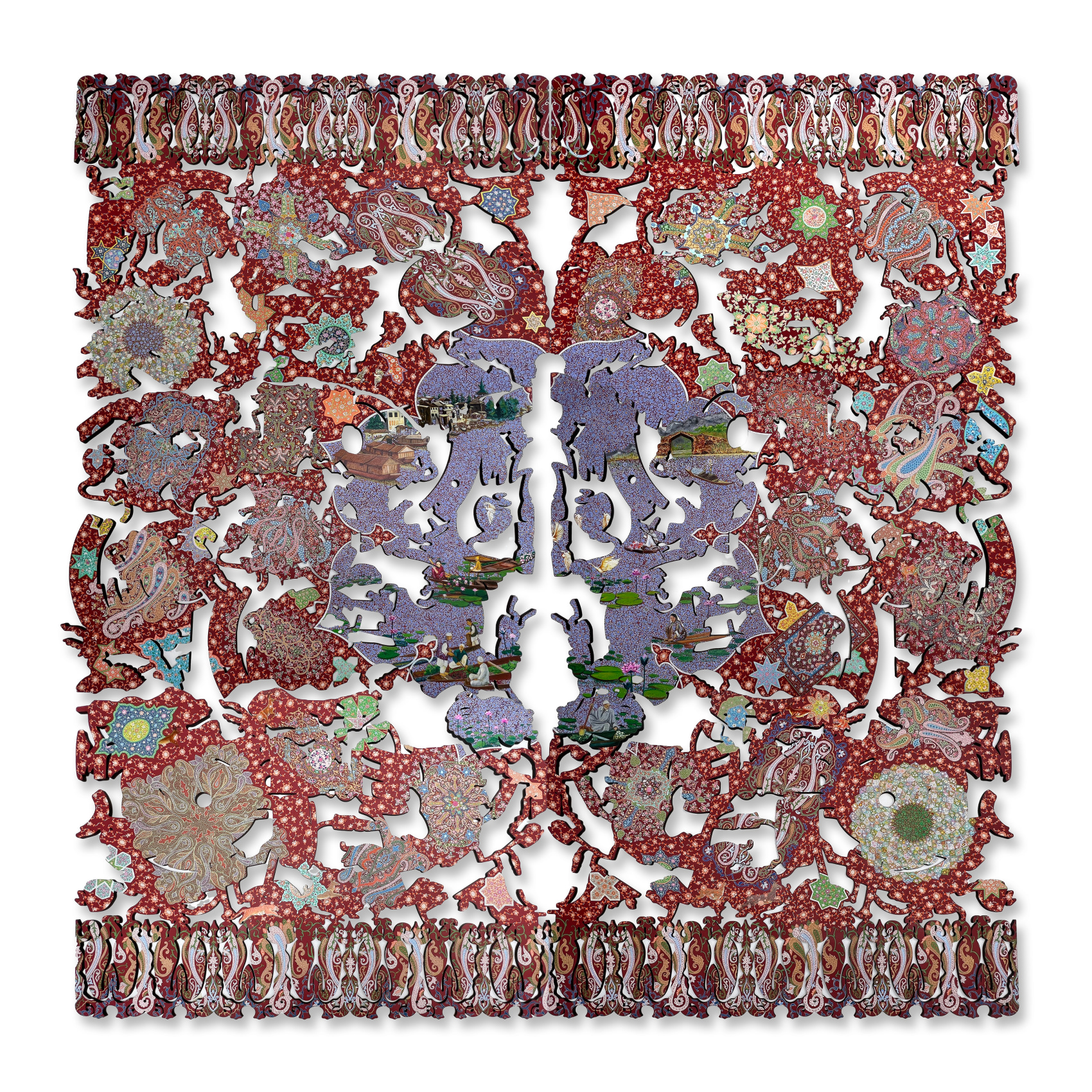 Veer Munshi,&nbsp;Jannate-be-Nazir (Matchless Place), 2024,&nbsp;Hand painted acrylic on board 94 x 89 in (238.8 x 226.1 cm), MUNVE017