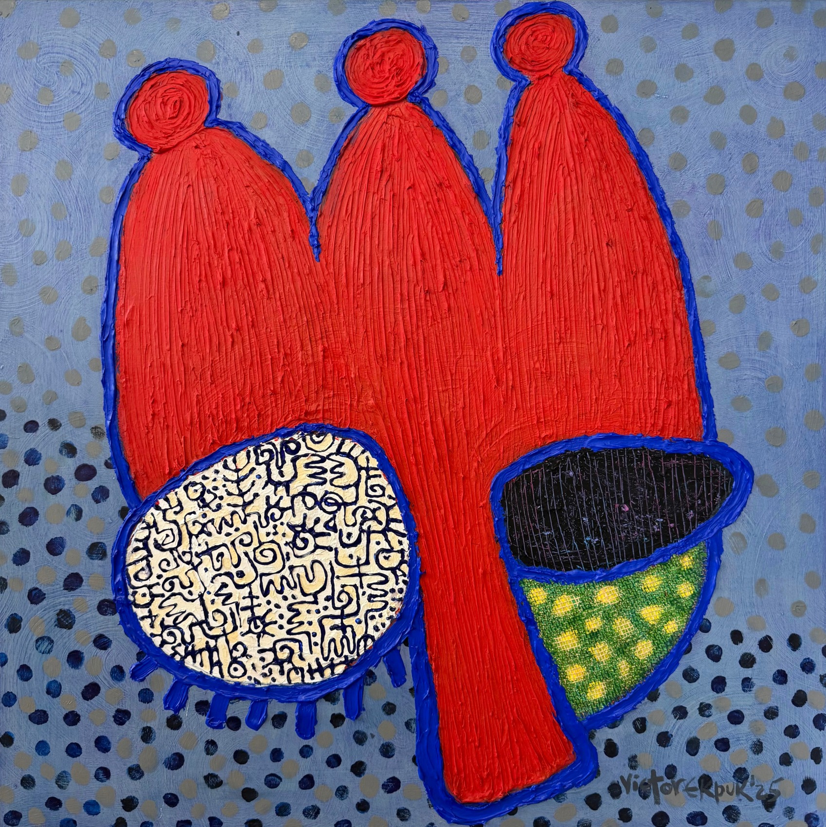 Figurative painting inspired by Nigerian cultural objects