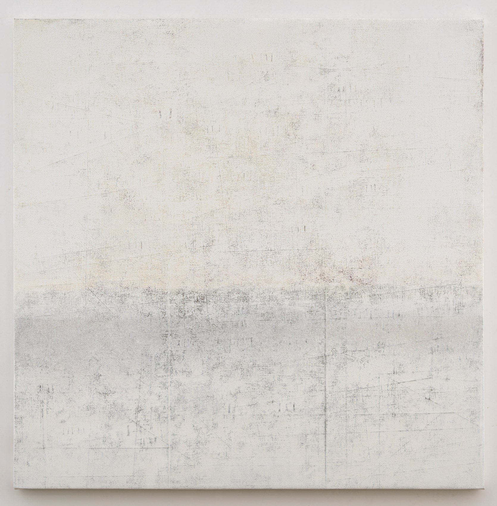 a washed white tone of the square painting with the vertical line in the middle of the canvas