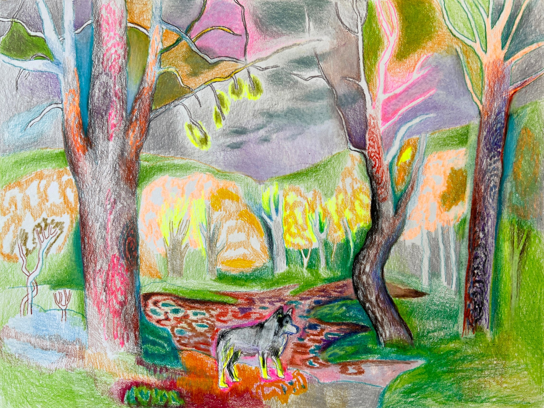 Fantastical landscape inspired by the Greek Goddess Diana and woodland creatures