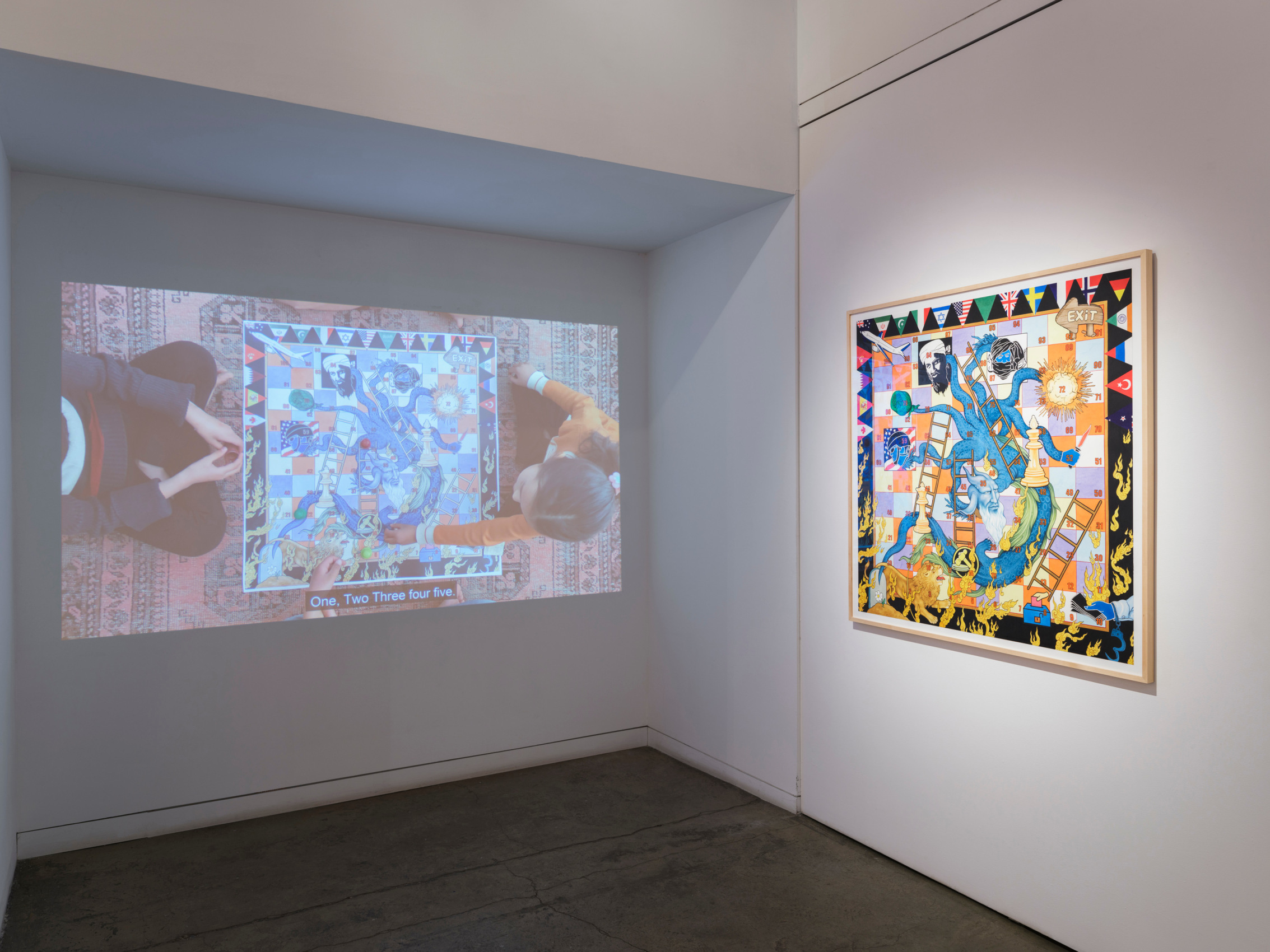 Khadim Ali and Sher Ali, It Was Not Like This Ever,&nbsp;2020,&nbsp;Installation: Gouache, ink and gold leaf on paper, 45.5 x 45.5 in &amp;amp; single channel video, 15 minutes&nbsp;