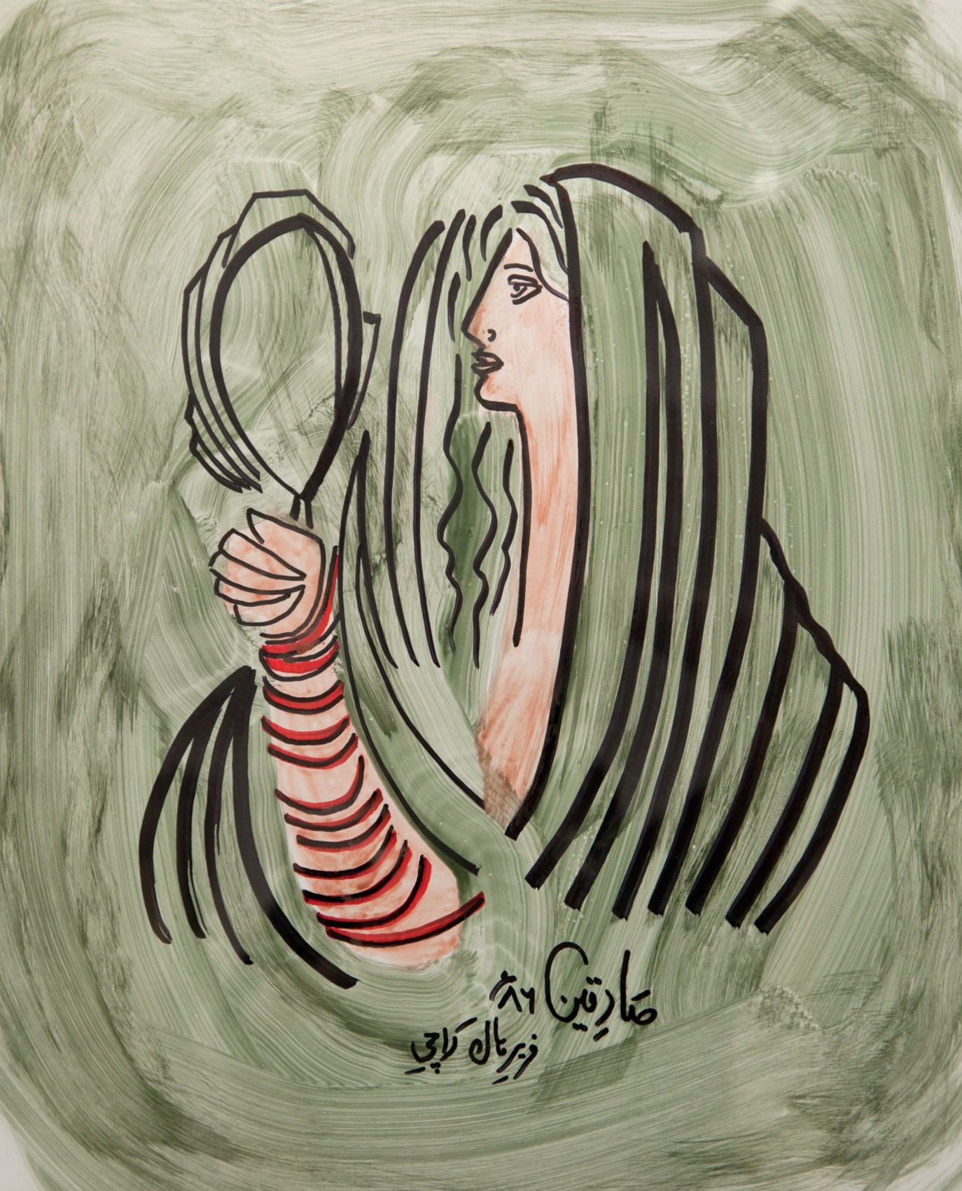 Sadequain,&nbsp;Untitled (Red Bracelet),&nbsp;1980s,&nbsp;Watercolor and ink on paper, 17 x 14 in