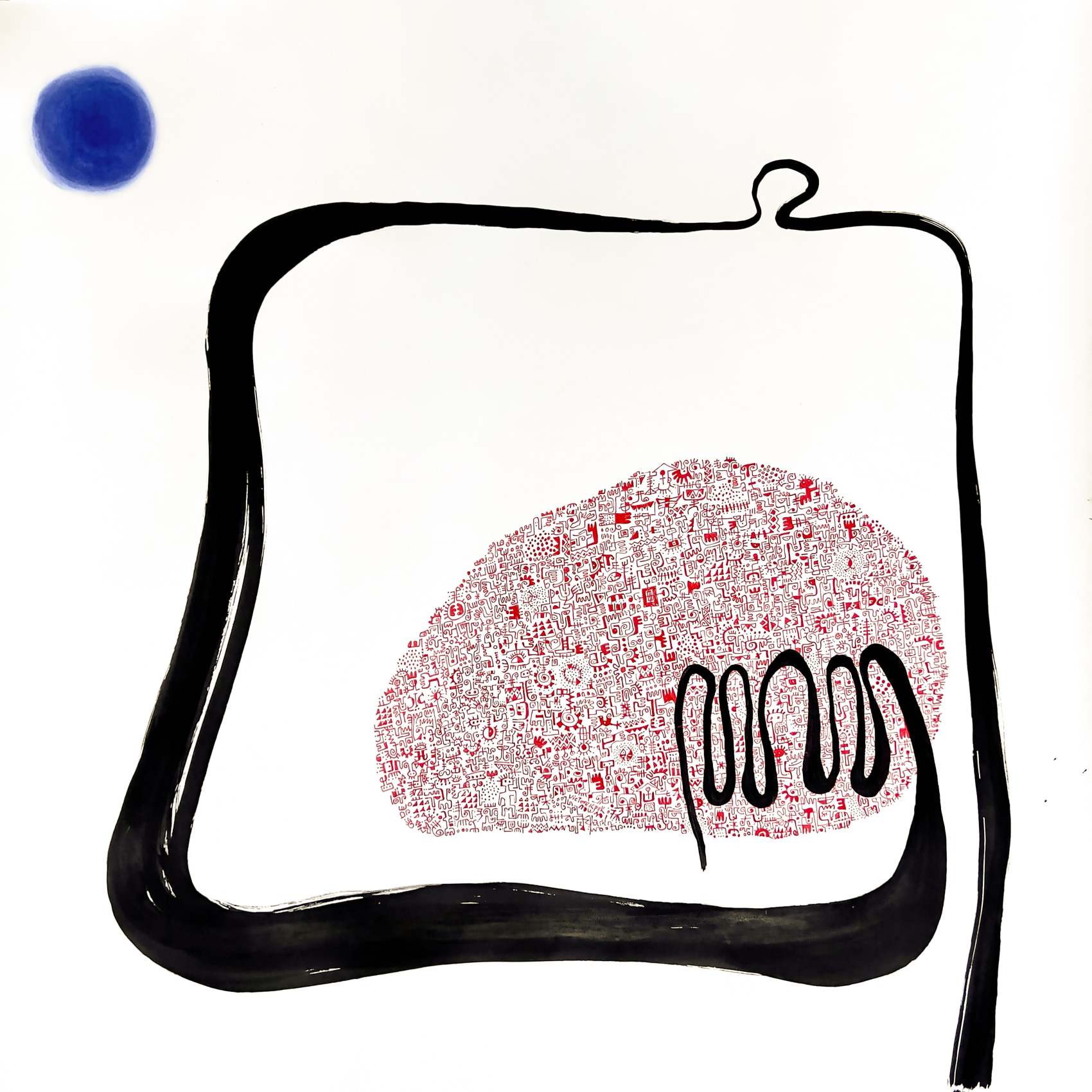 Victor Ekpuk,&nbsp;Life in Hand, 2017, Ink and pastel on paper, 44 x 43 in (111.76 x 109.22 cm)