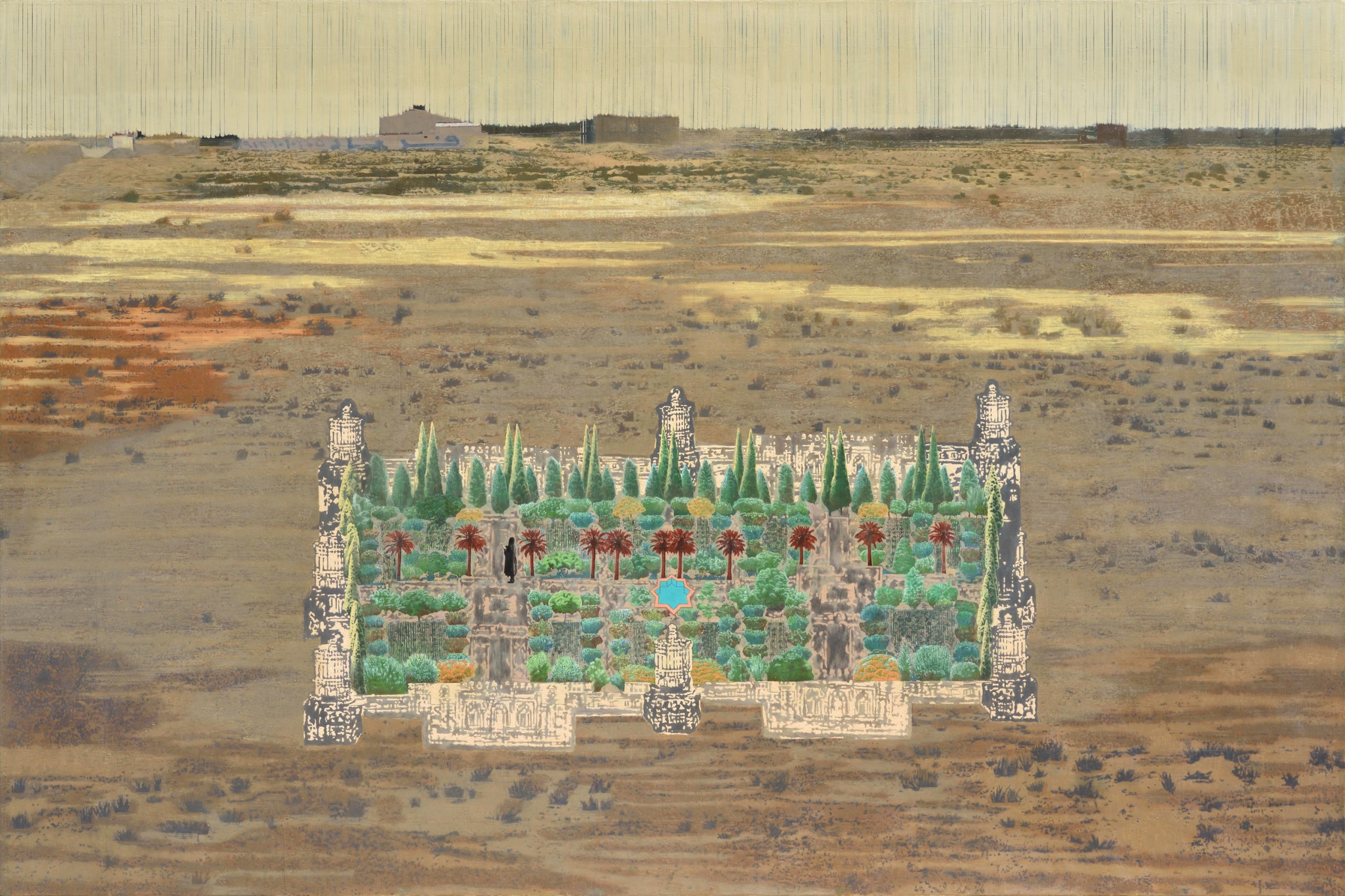 Nataraj Sharma, Iran; Garden,&nbsp;2020,&nbsp;Oil on canvas,&nbsp;72 x 108 in