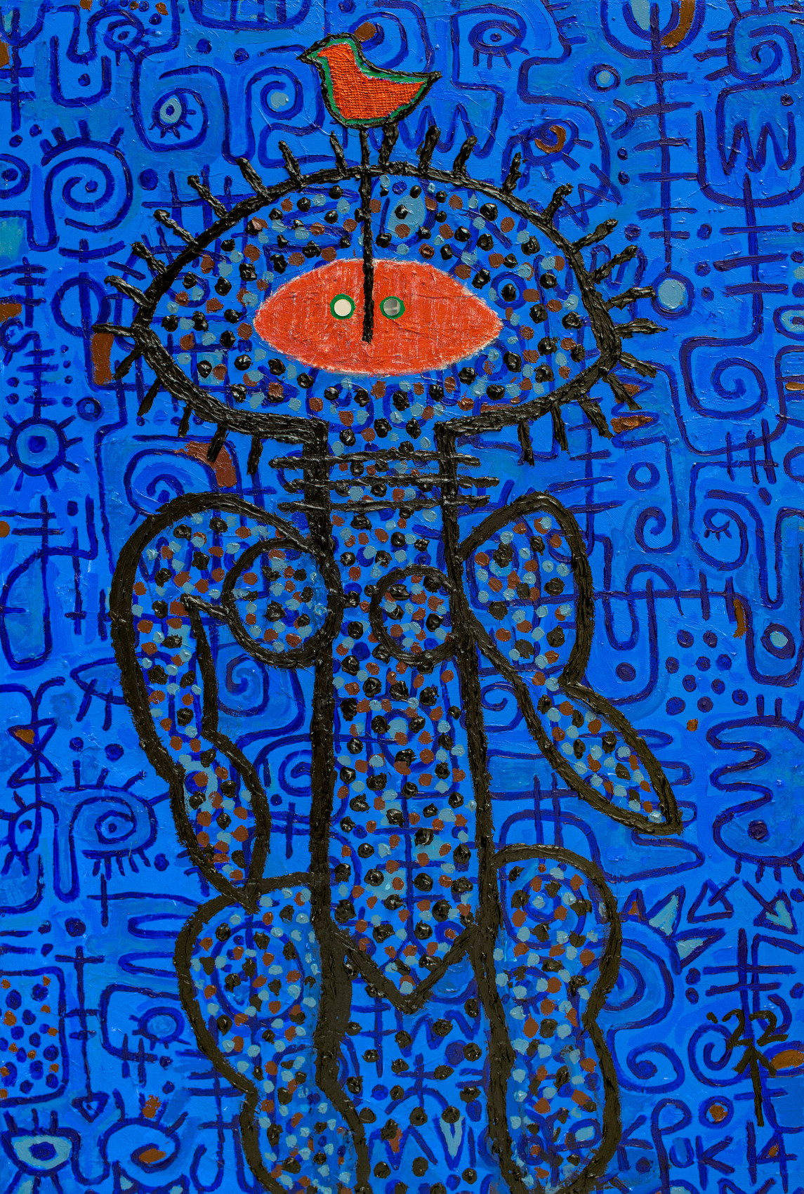 Victor Ekpuk,&nbsp;Oracle, 2022, Acrylic on canvas, 85 x 50 in (215.9 x 127 cm)