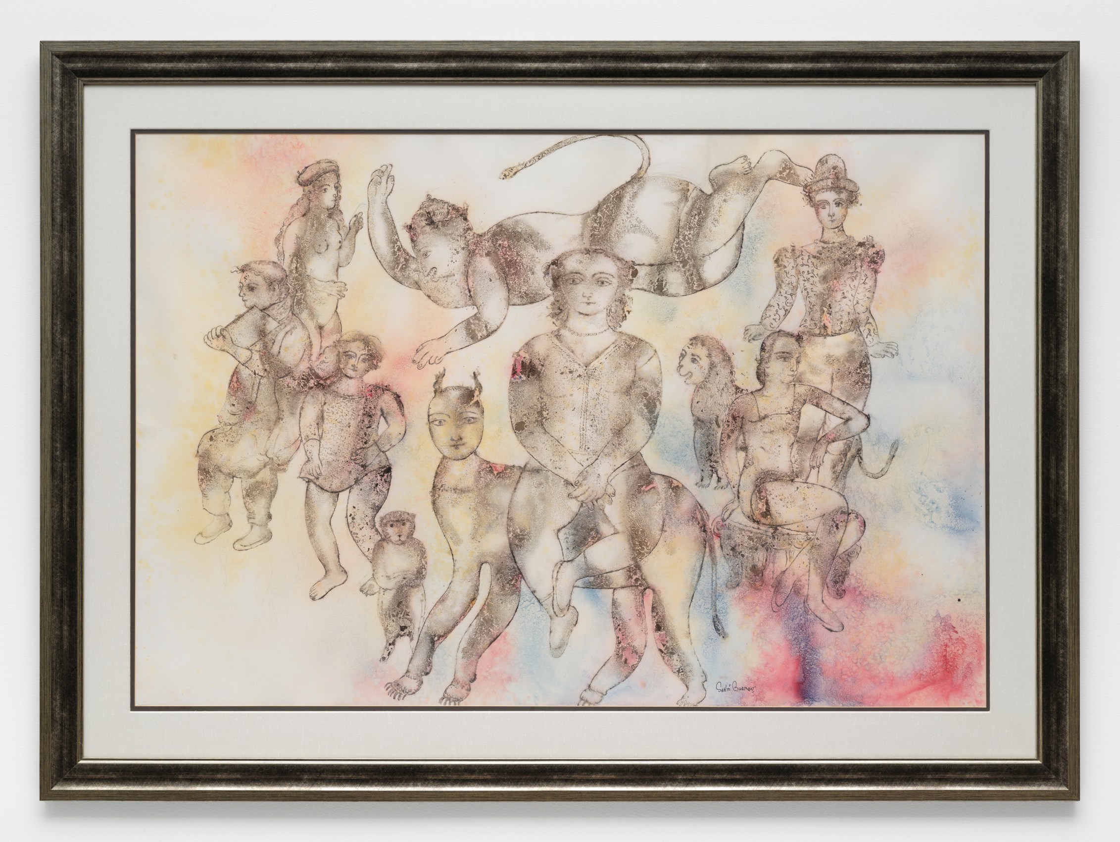 A figure drawing that is made to look like old fresco