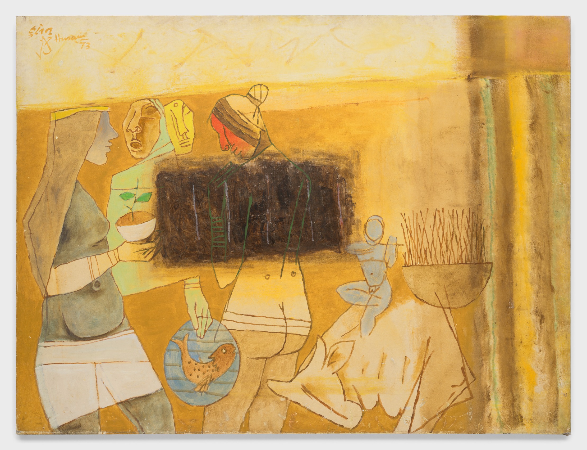 Maqbool Fida Husain,&nbsp;Untitled (Tribal/Drought), 1973, 67 x 90&nbsp;in (170.2 x 228.6 cm), HUSMF012