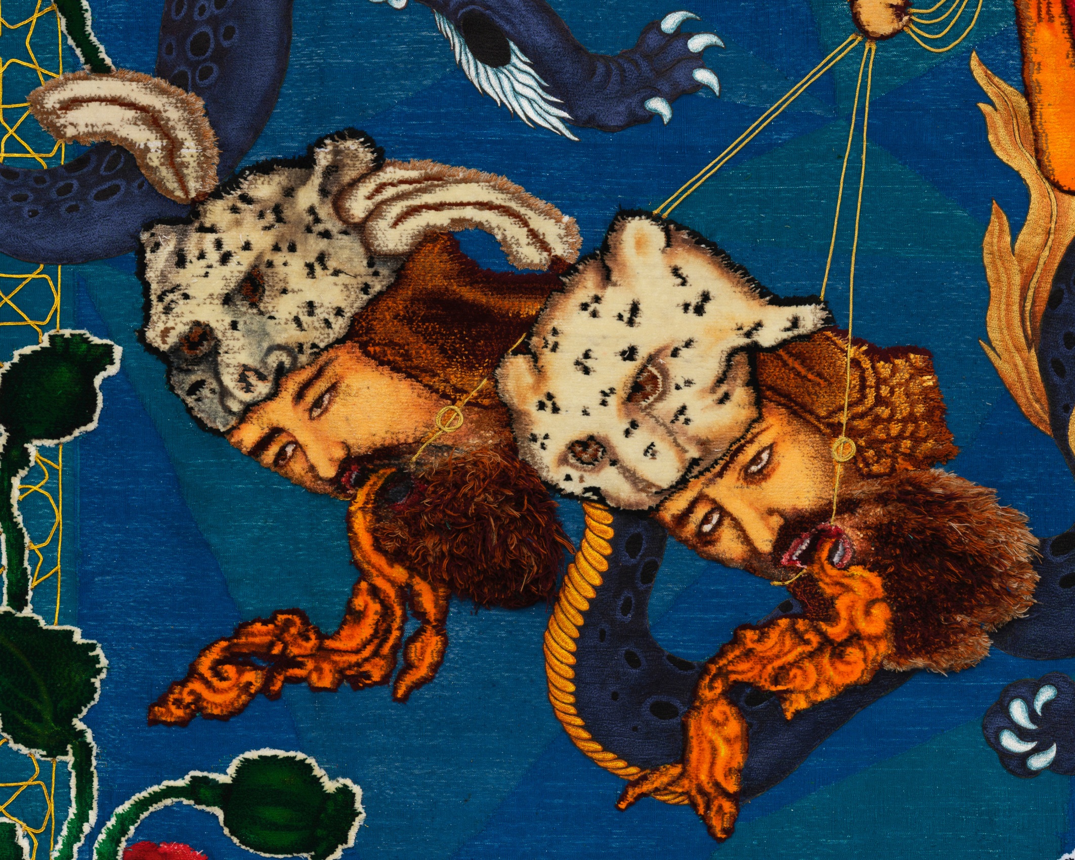 Khadim Ali, Tell Us, You Tell Us,&nbsp;2020,&nbsp;Hand-woven wool rug,&nbsp;112.5 x 79.5 in (detail)