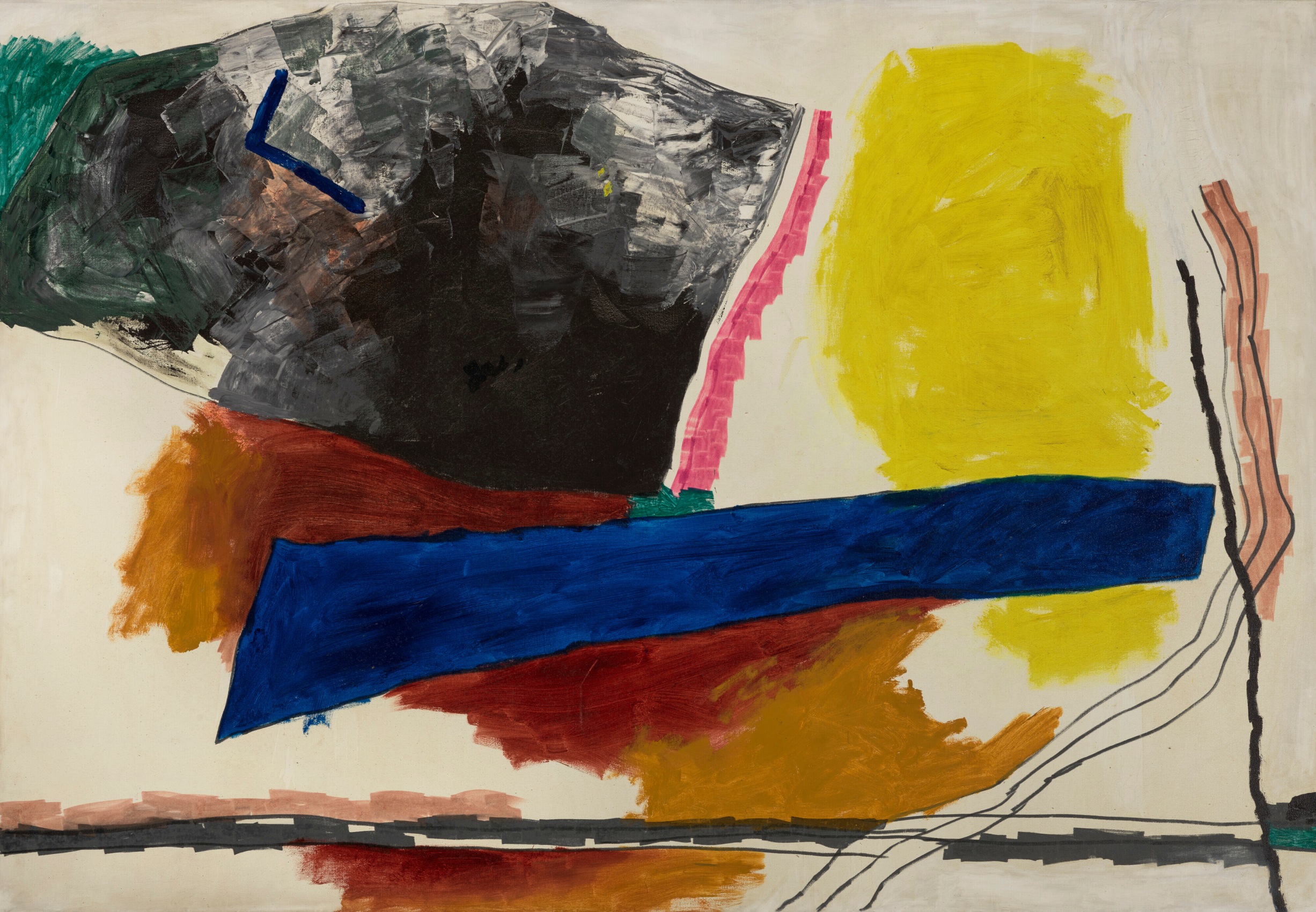 Maqbool Fida Husain, Untitled (Abstract Composition), 1993,&nbsp;Acrylic on canvas, 54 x 78&nbsp;⅛ in (137.2 x 198.4 cm), HUSMF458