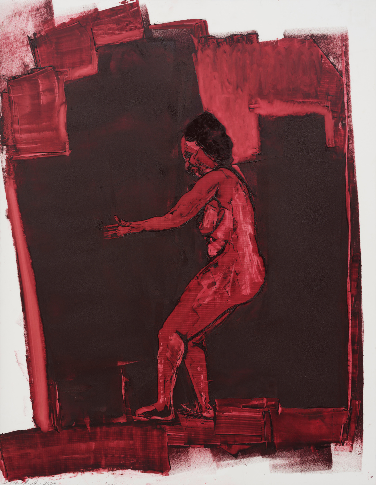 Mequitta Ahuja, Friction,&nbsp;2020,&nbsp;Oil on polyester drafting film,&nbsp;31 x 24 in