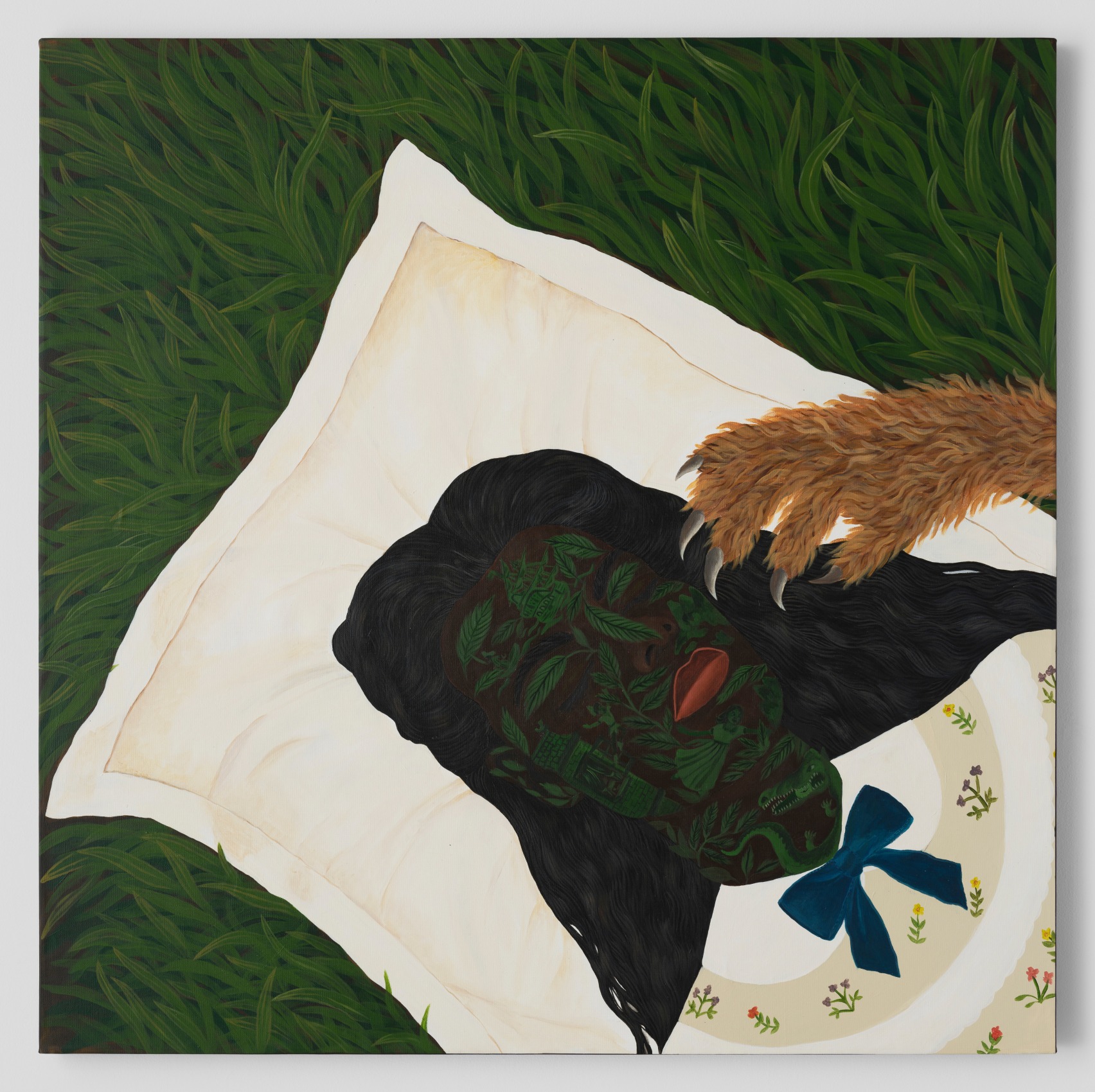 Bust of a sleeping girl with a beast's paw looming over