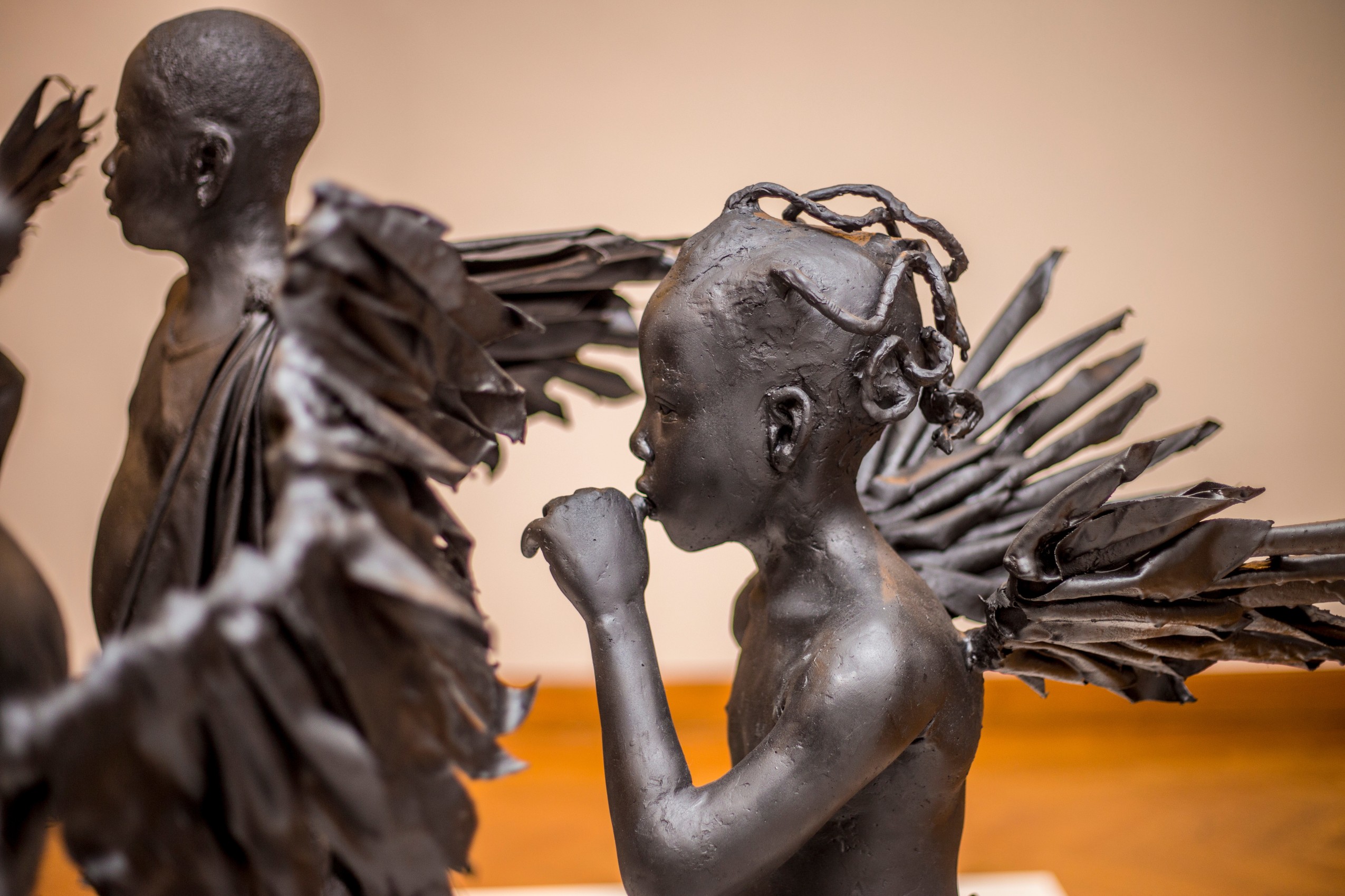 Peju Alatise , Flying Girls&nbsp;(Venice Biennial 2017, Nigeria Pavilion),&nbsp;2016,&nbsp;Metal, fiberglass, plaster of Paris, resins, cellulose, black matte paint, 157 x 157 x 110 in