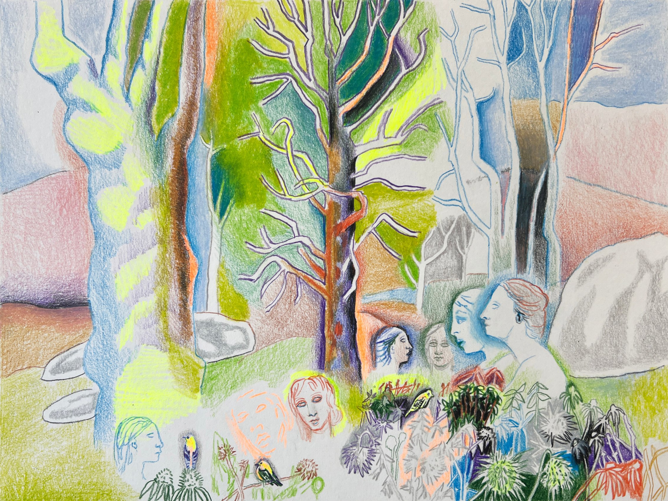 Fantastical landscape inspired by the Greek Goddess Diana and woodland creatures