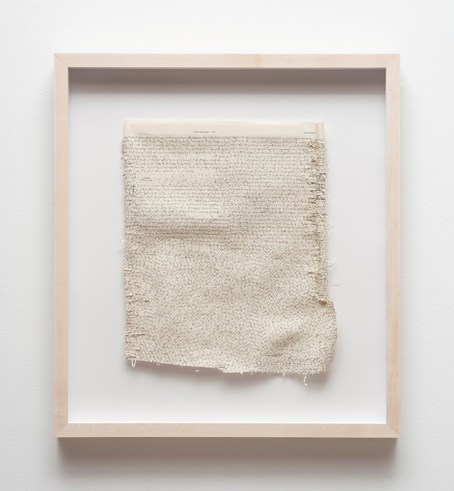 Youdhisthir Maharjan,&nbsp;Broken Body Maps,&nbsp;2019,&nbsp;Handwoven strips of reclaimed book pages, 14 x 12 in