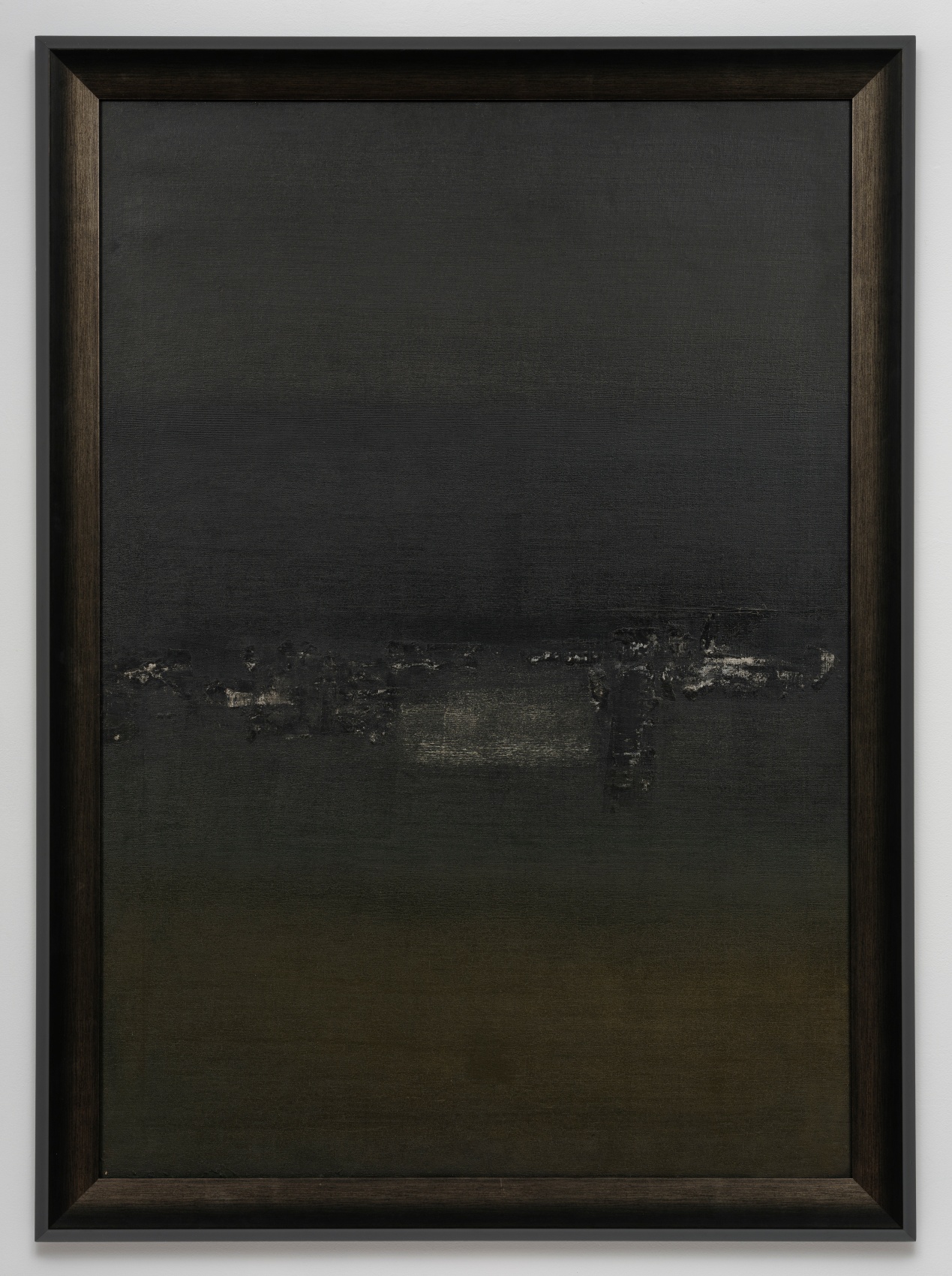 Abstract painting of a seascape in dark blues and greens