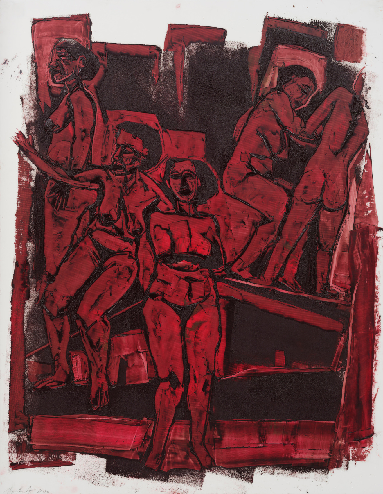 Mequitta Ahuja, Locus,&nbsp;2020,&nbsp;Oil on polyester drafting film,&nbsp;31 x 24 in