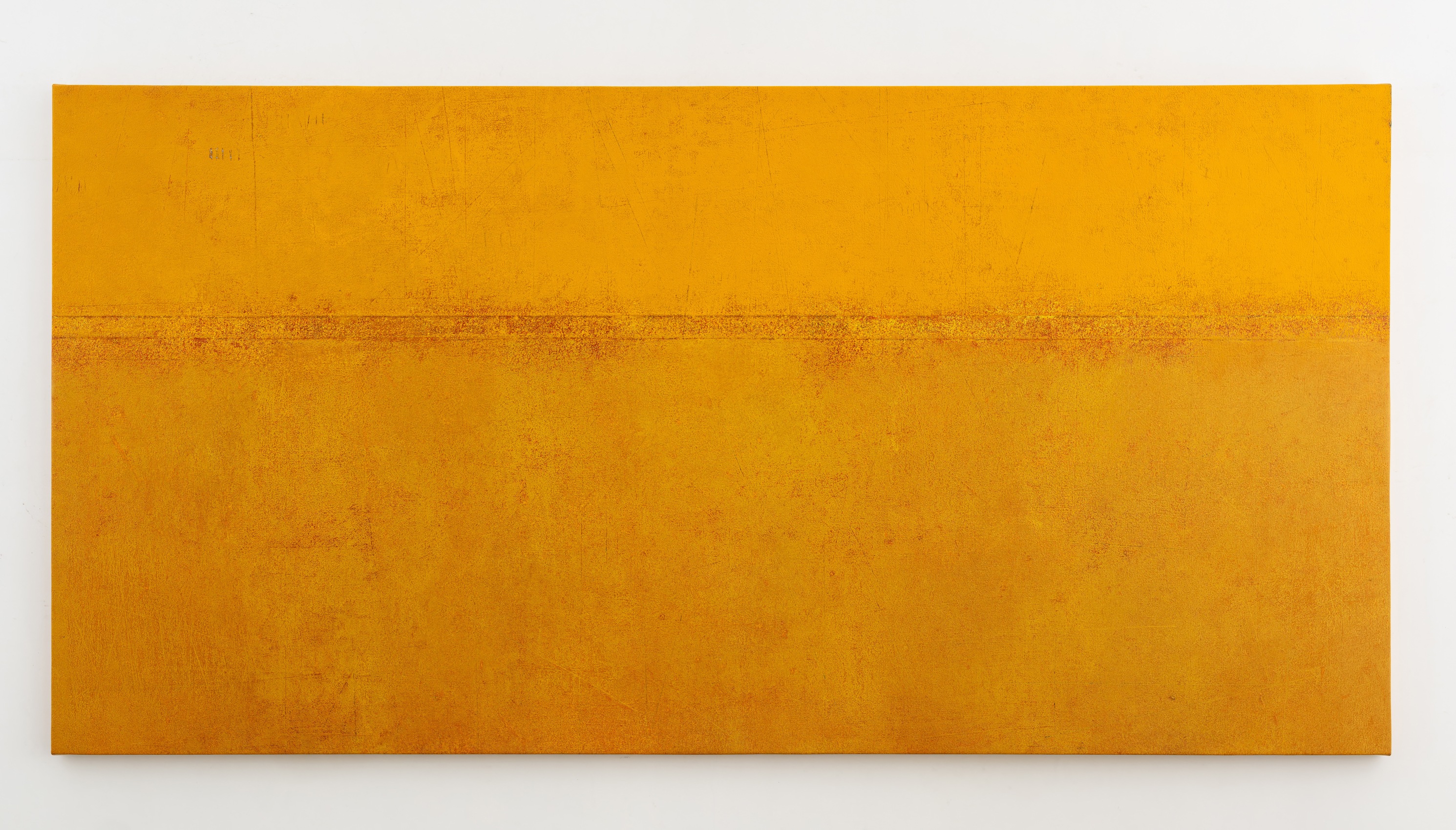 Abstract painting in yellow with the horizontal stroke