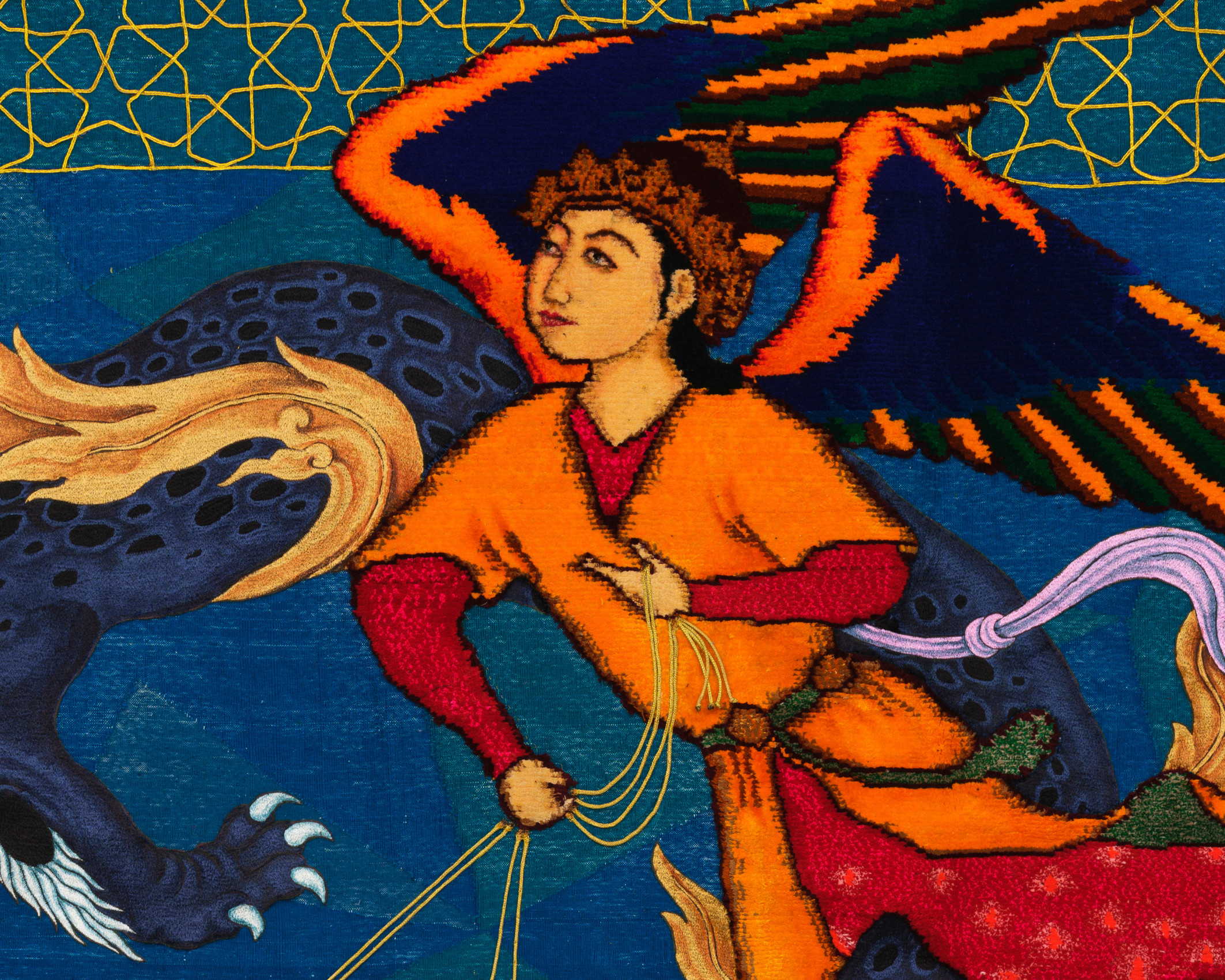 Khadim Ali, Tell Us, You Tell Us,&nbsp;2020,&nbsp;Hand-woven wool rug,&nbsp;112.5 x 79.5 in (detail)