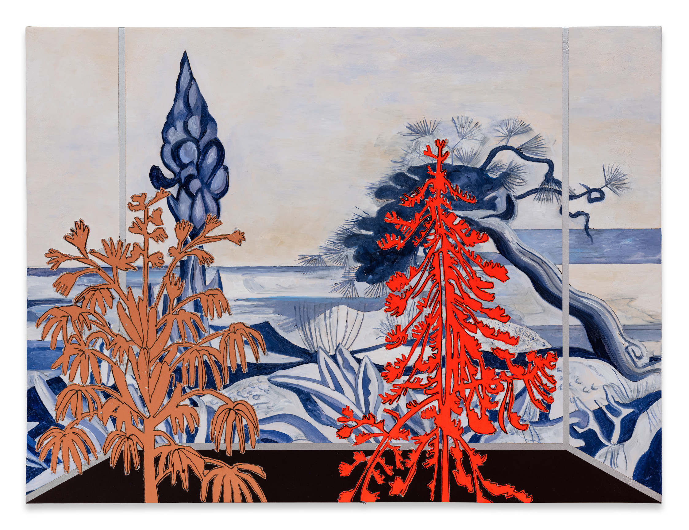 Whitney Bedford,&nbsp;Veduta (Seewald Greek), 2023, Ink and oil on linen on panel, 18 x 24 inches, 45.7 x 61 cm,&nbsp;MMG#36599