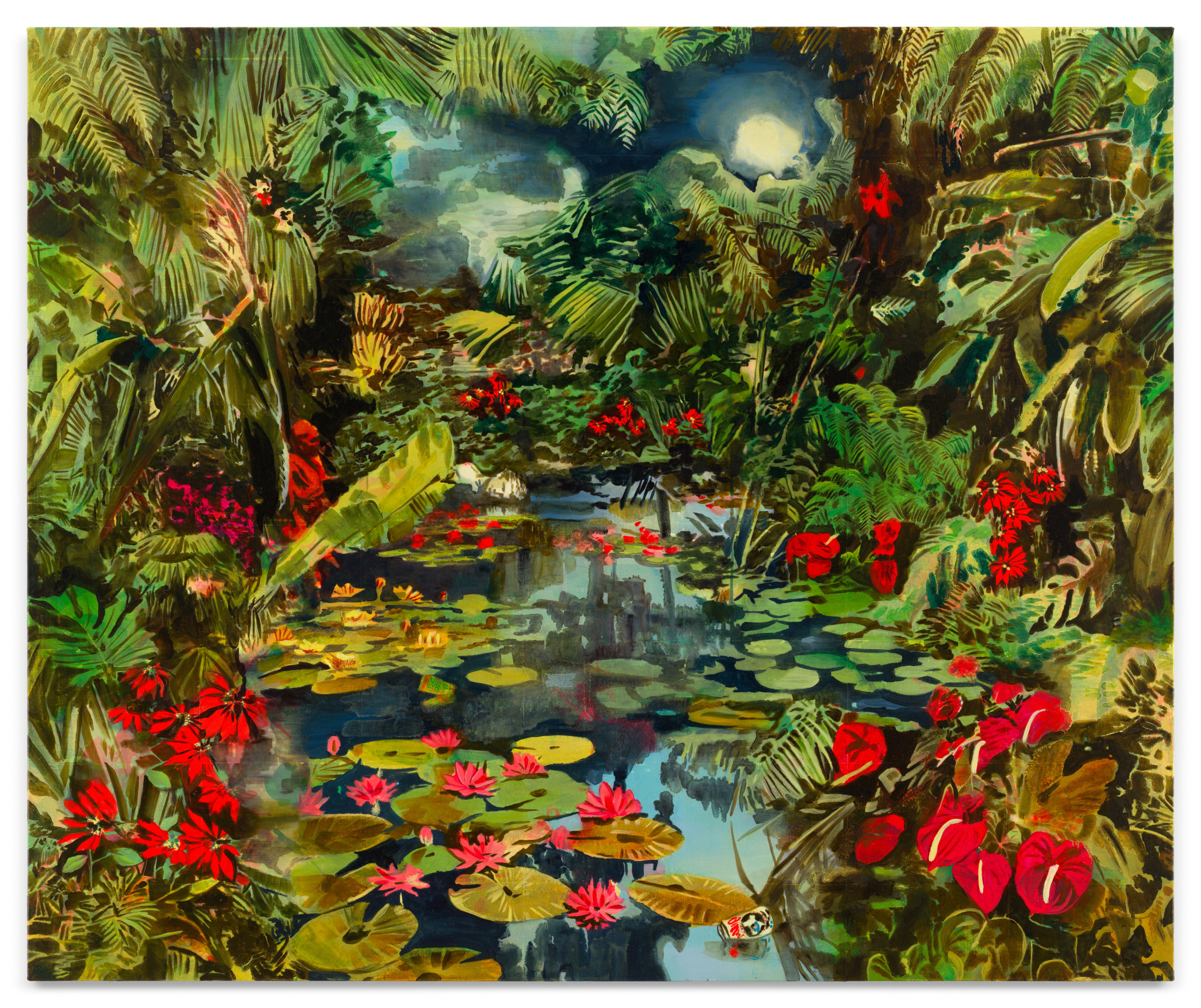 Follies in the Evening Shade, 2021, Acrylic, spray paint, photo transfer, and oil on canvas, 60 x 72 inches, 152.4 x 182.9 cm, MMG#35952