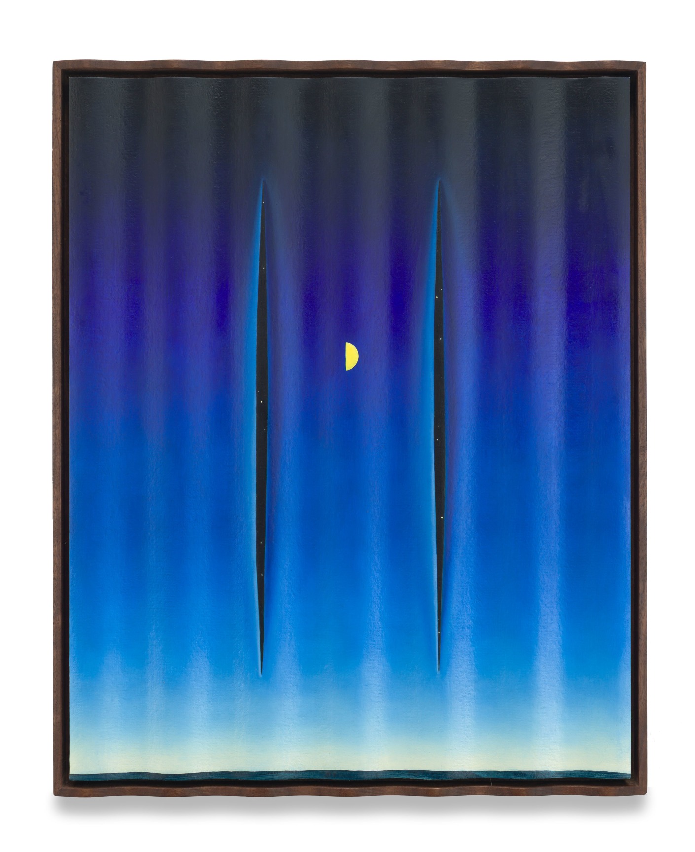 Double Slit, 2025, Oil on shaped MDF in walnut frame, 21 x 17 x 1 3/4 inches, 53.3 x 43.2 x 4.4 cm, MMG#37749