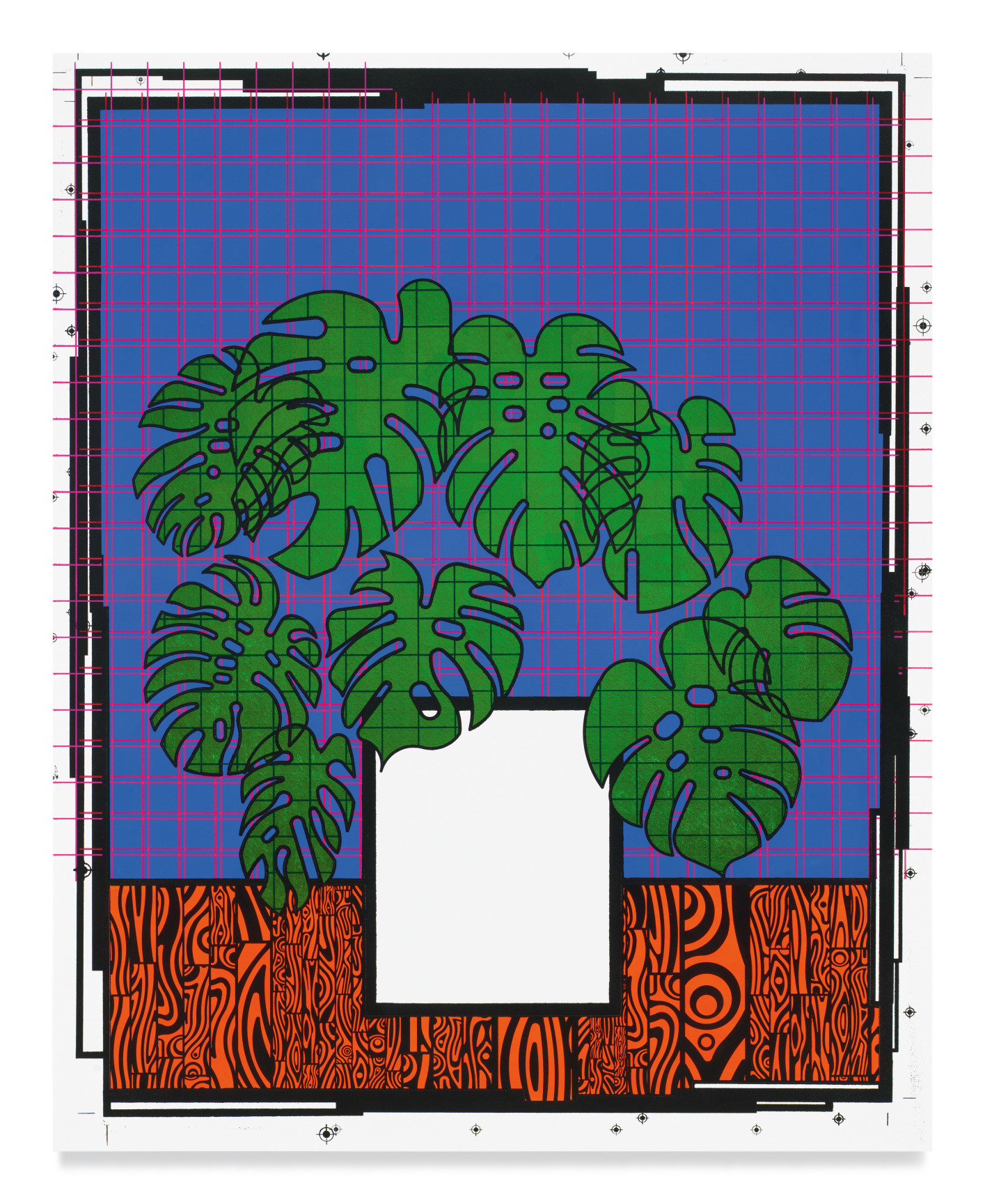 Potted Plant Portrait (Absolutno), 2022, Acrylic and metal leaf on canvas, 64 x 51 1/4 inches, 162.6 x 130.2 cm, MMG#34645