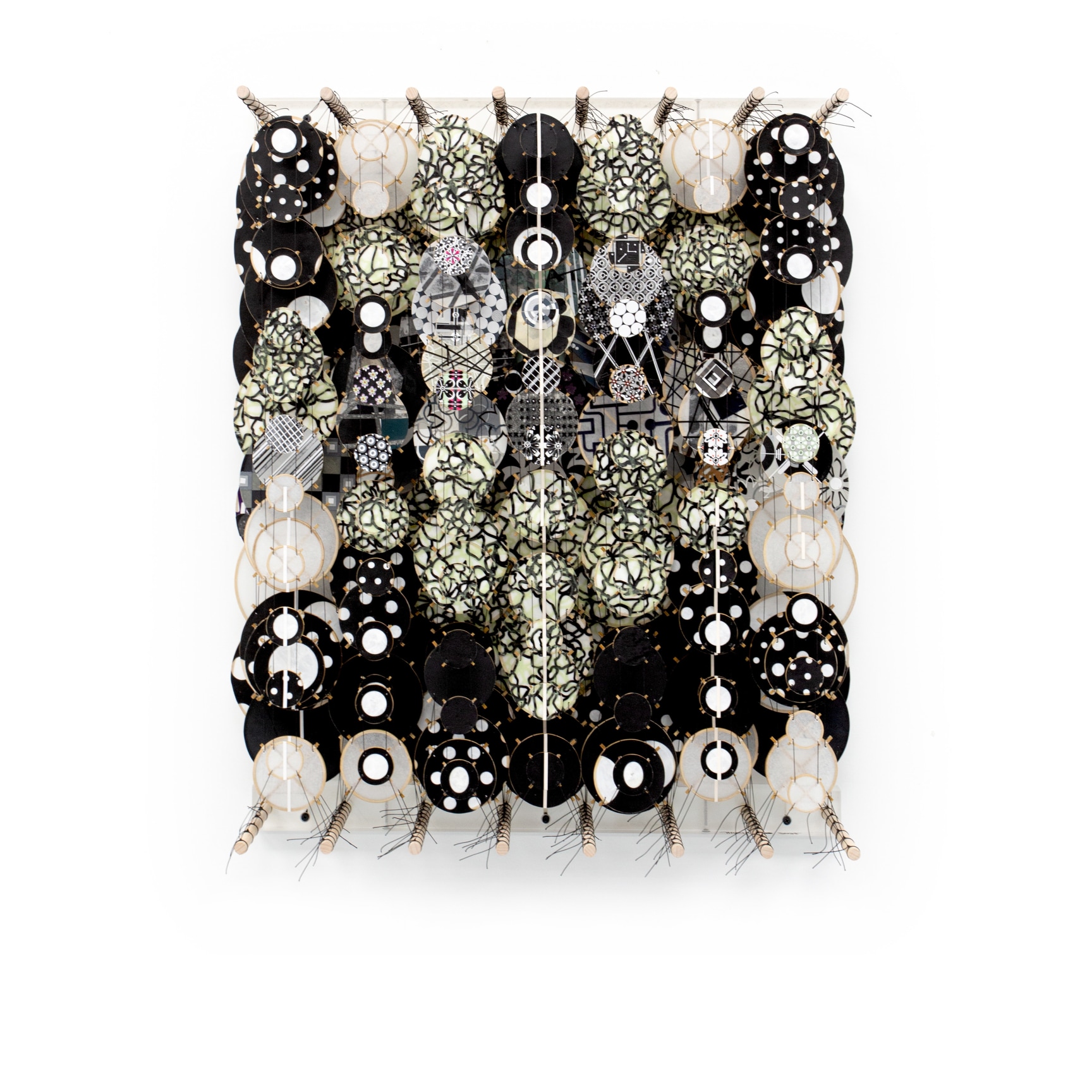 why must goodness, of all wishes, come to nothing, 2022, Acrylic, bamboo, paper, wood, and Dacron, 32 x 27 x 8 1/4 inches, 81.3 x 68.6 x 21 cm, MMG#34706