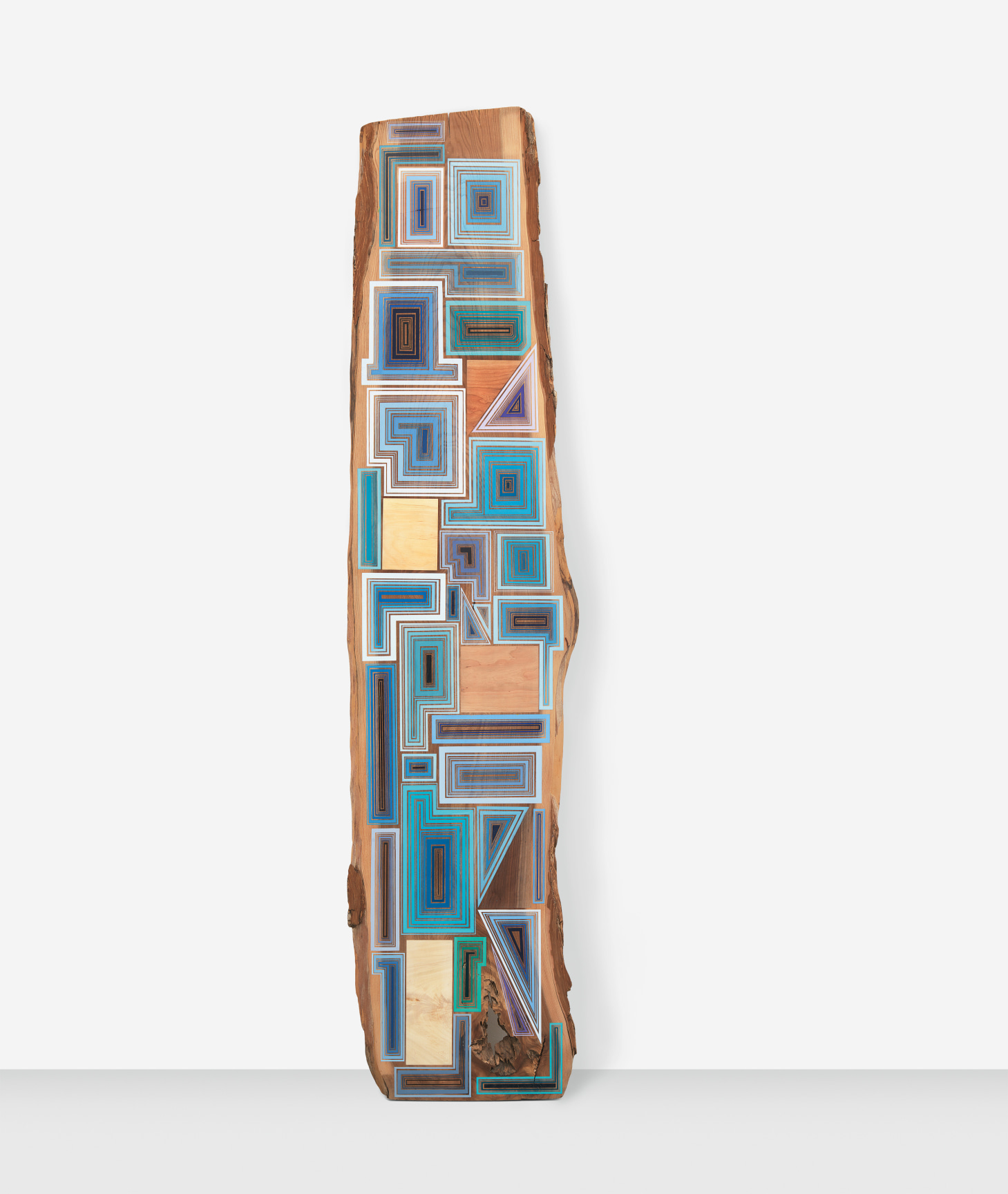 Forty Blues, 2018, Acrylic and wax on cherry, 102 x 25 x 1 inches, 259.1 x 63.5 x 2.5 cm, MMG#30718