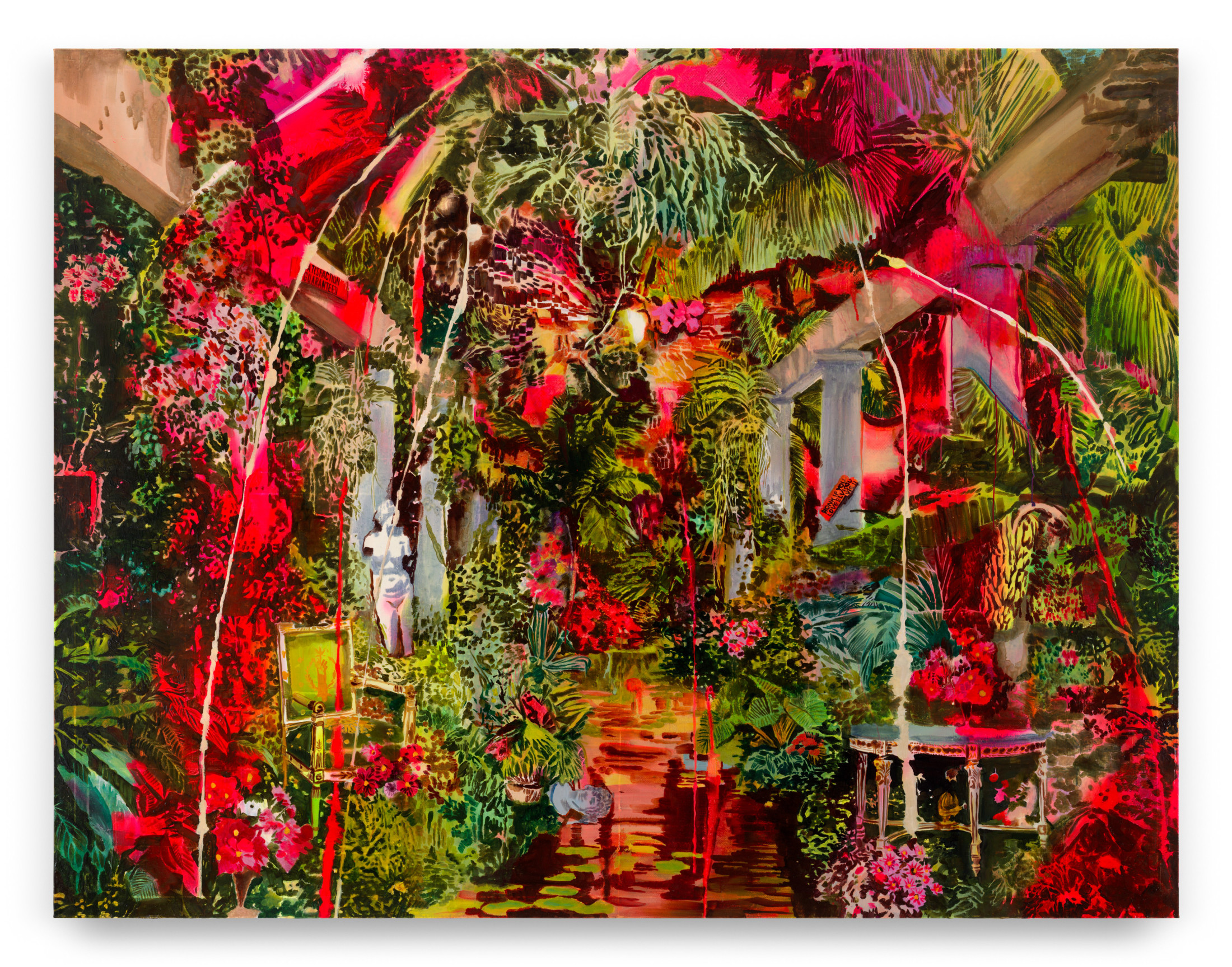 Electric Pergola, 2022, Acrylic, spray paint, photo transfer, and oil on canvas, 81 x 105 1/4 inches, 205.7 x 267.3 cm, MMG#35715