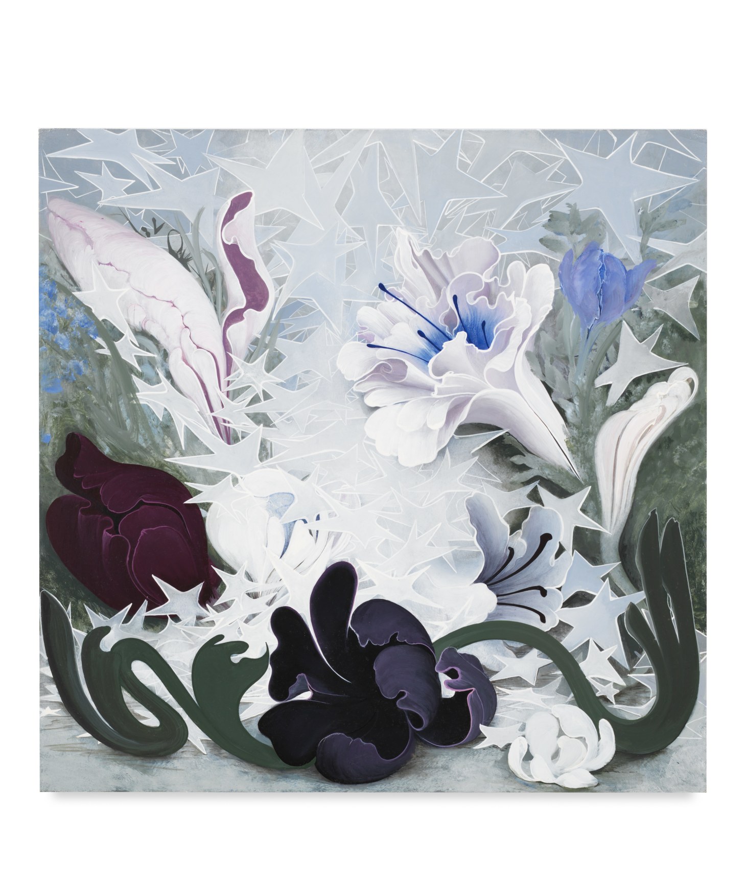 Flowers in Starlight, 2018, Enamel on canvas, 24 x 24 inches, 61 x 61 cm, MMG#32370