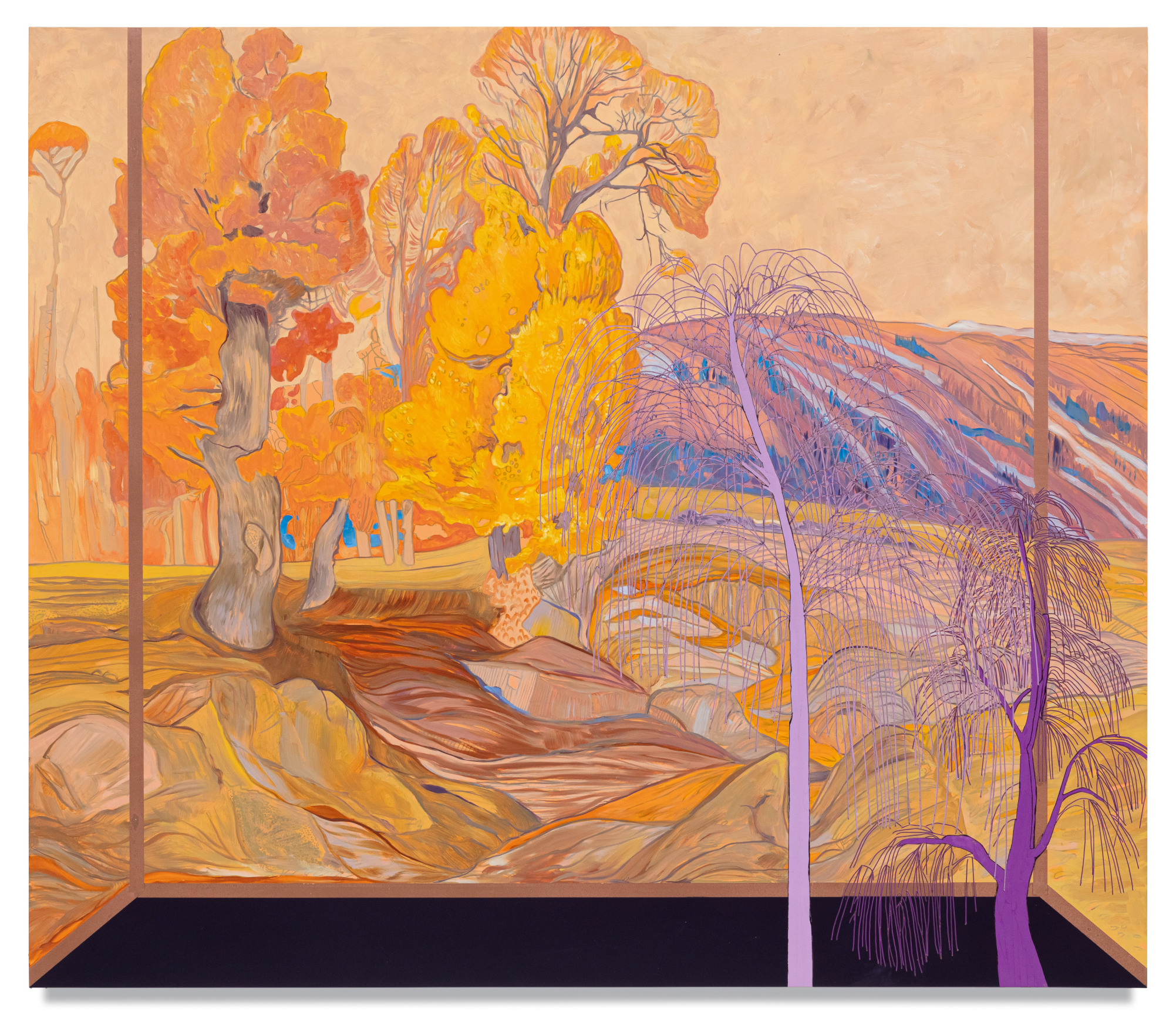 Veduta (Bi&eacute;ler), 2022, Ink and oil on linen on hybrid panel, 47 1/2 x 55 3/8 inches, 120.7 x 140.7 cm,&nbsp;MMG#34266