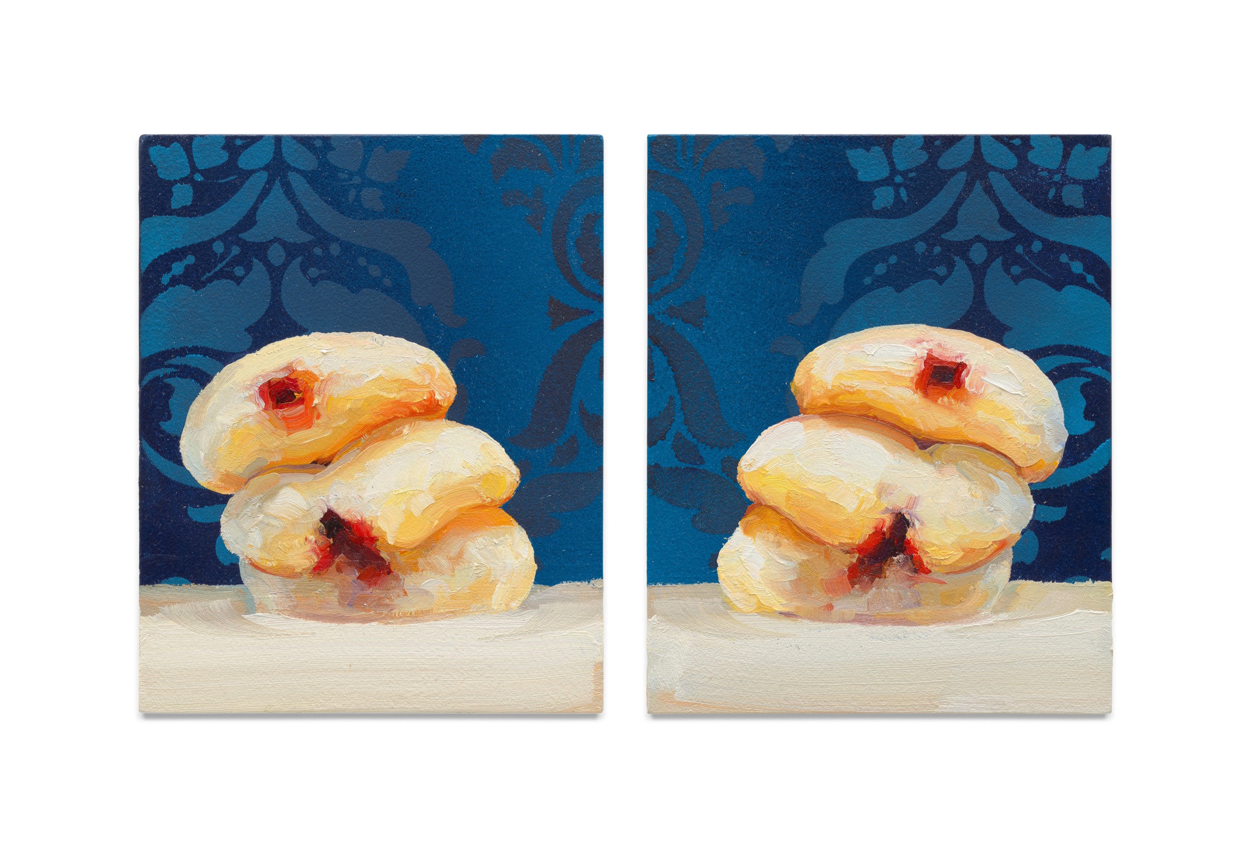 One Scenario Two Views, 2023, Oil on panel, 6 1/2 x 10 1/2 inches,