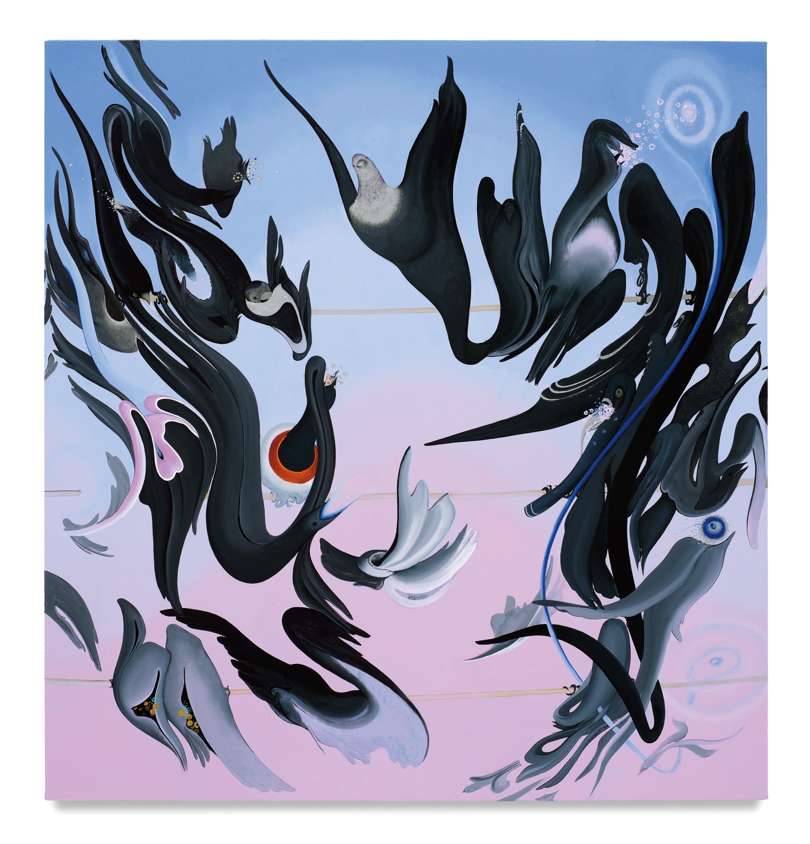 Inka Essenhigh, Birdsongs, 2017, Enamel on canvas