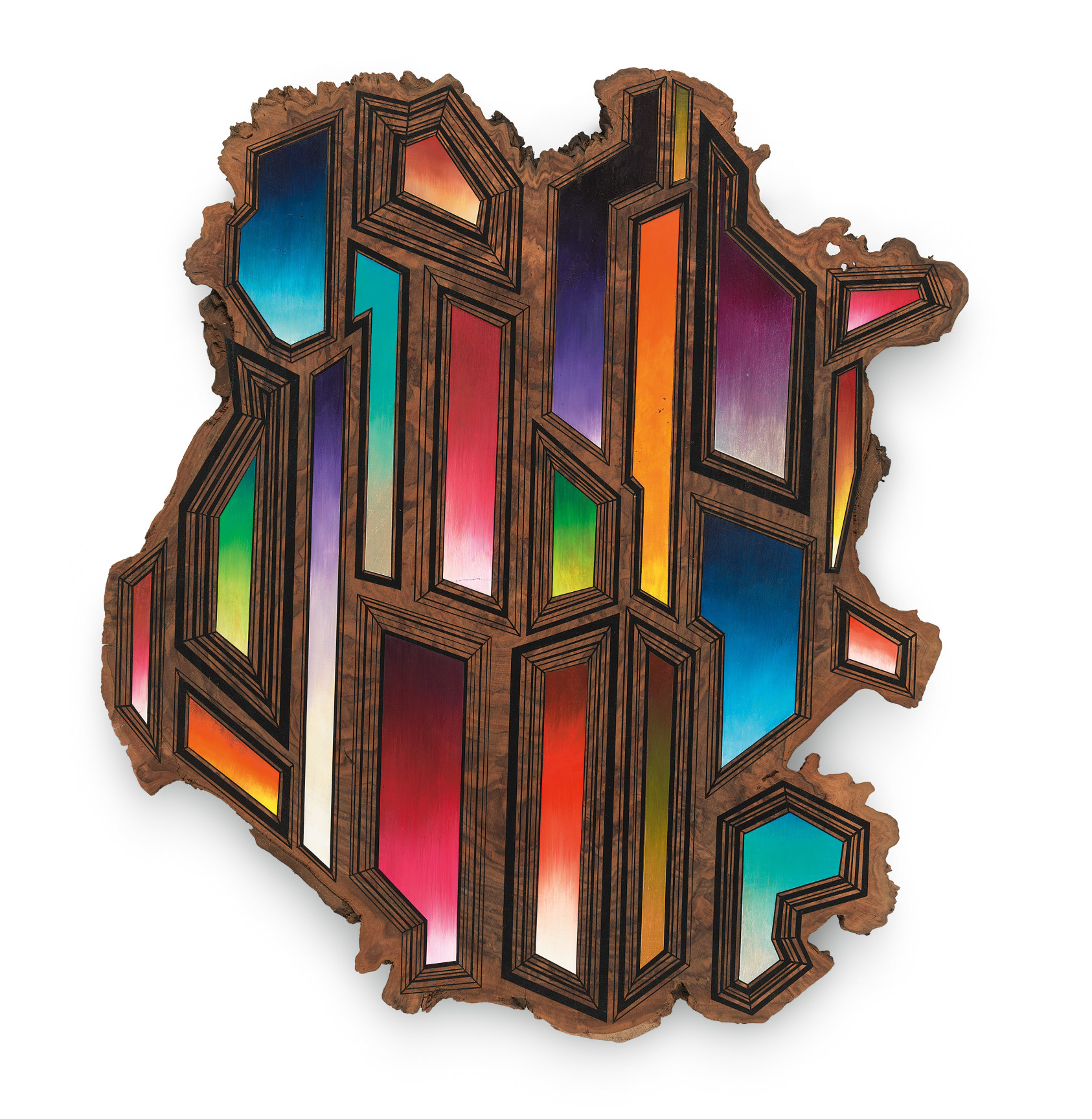 Twenty One Paintings Inspired by Rocks, 2016, Acrylic on walnut, 39 x 34 x 1 inches, 99.1 x 86.4 x 2.5 cm, MMG#30723