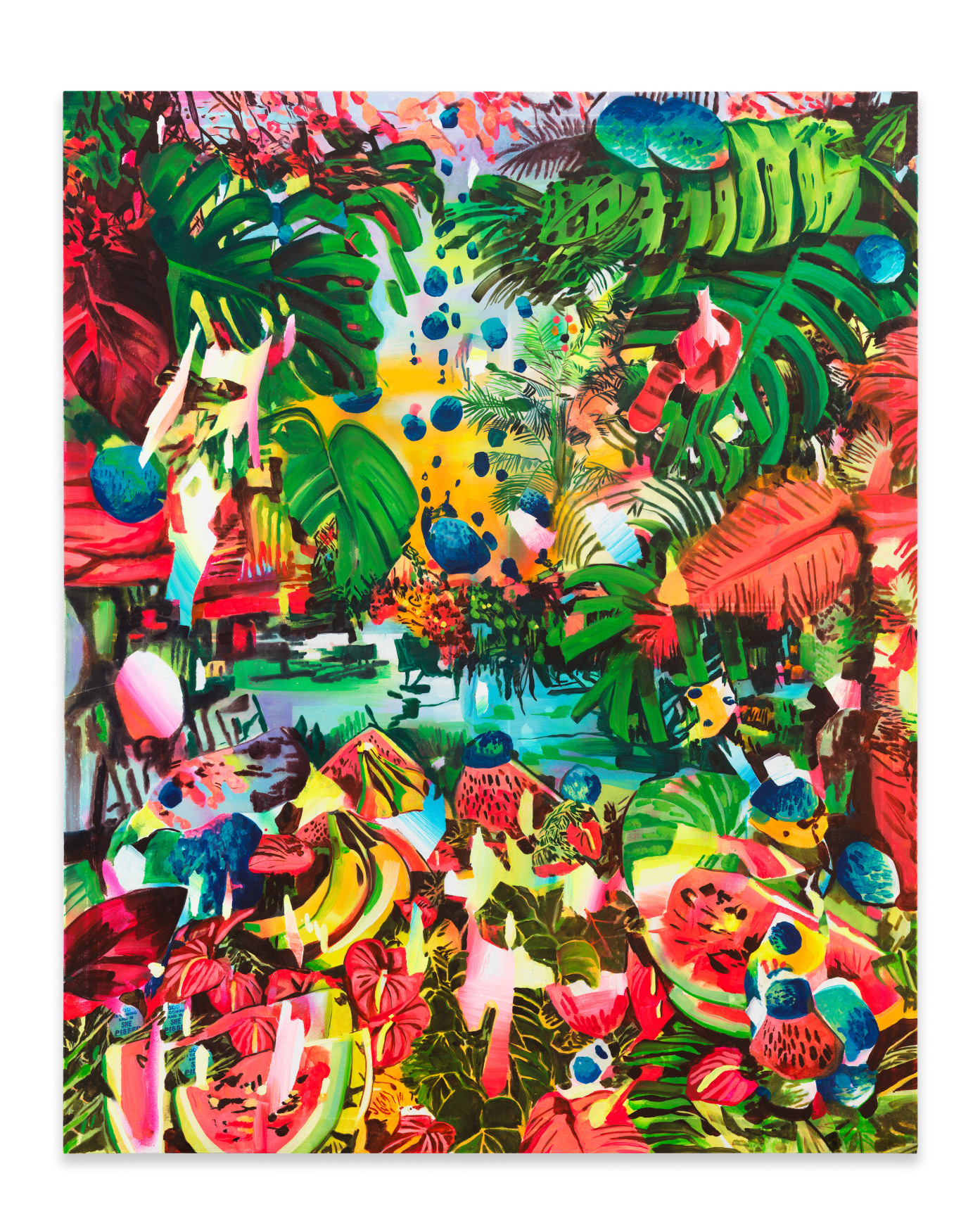 Acid Rain, 2024, Acrylic, spray paint, photo transfer, and oil on canvas, 60 x 48 inches, 152.4 x 121.9 cm, MMG#36439