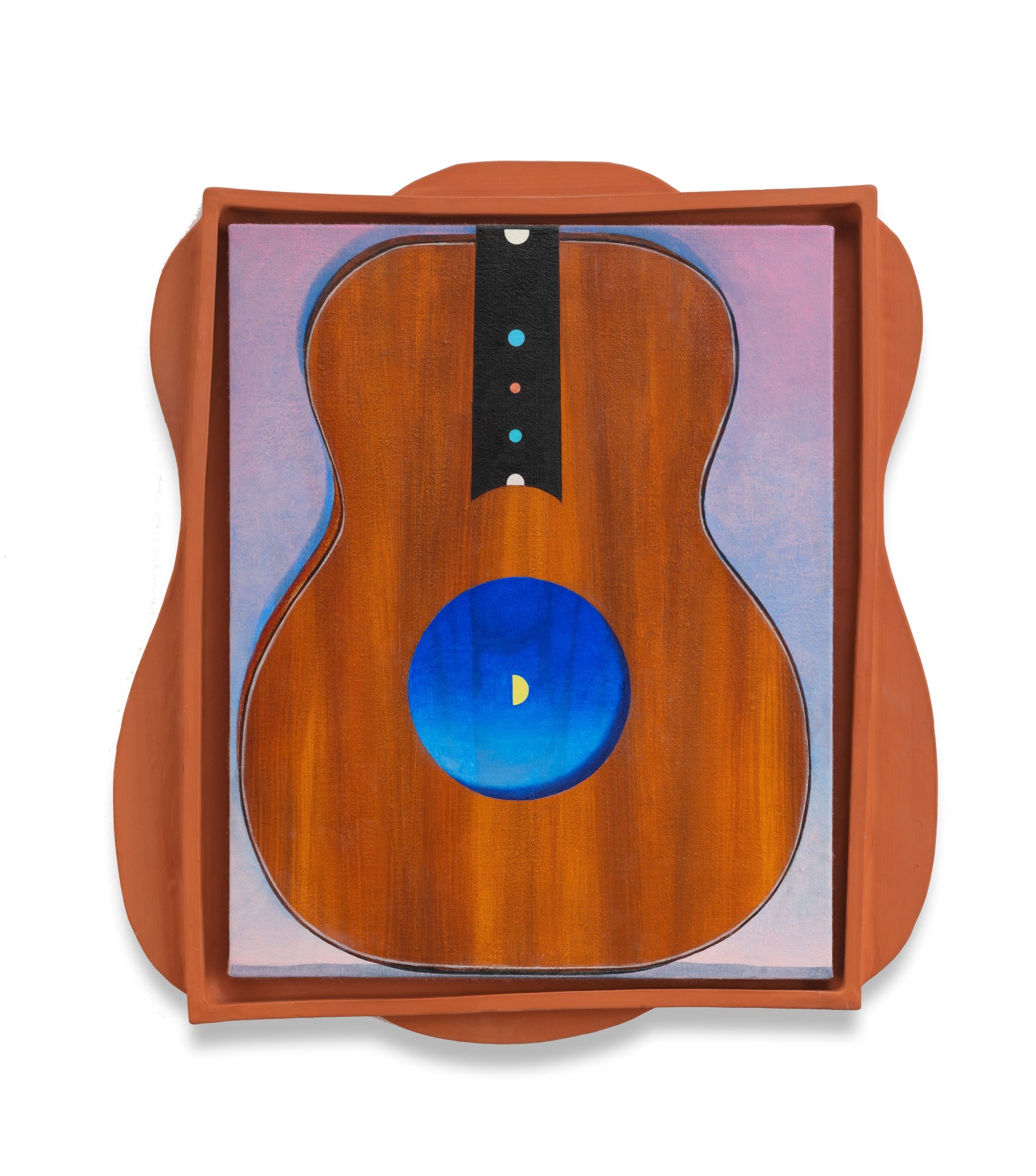 Magnifier, 2024, Oil on linen in ceramic frame, 24 x 22 x 1 1/2 inches