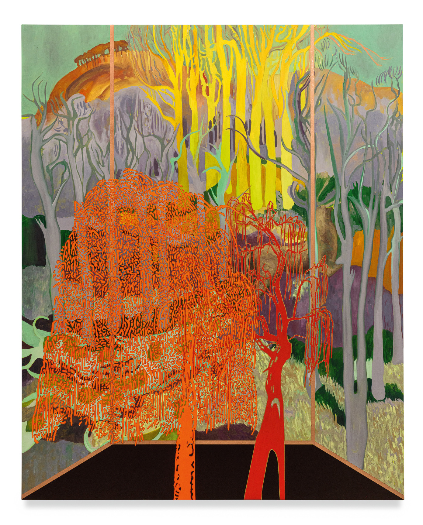 Veduta (Denis Legend), 2023, Ink and oil on linen on panel,