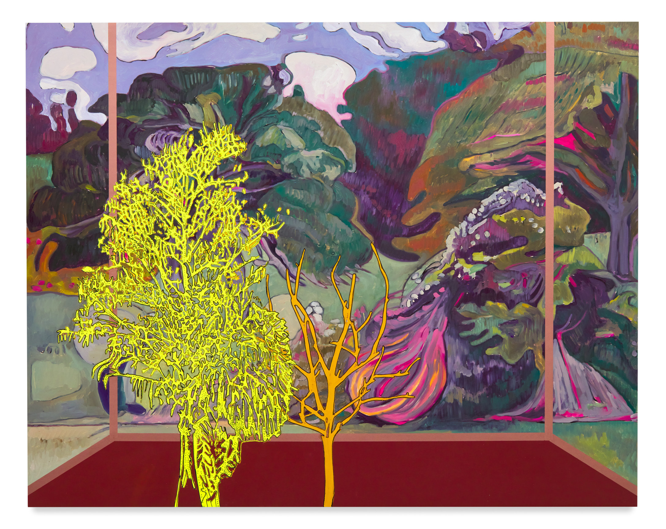 Veduta (S&eacute;rusier Cascade), 2022, Ink and oil on linen on hybrid panel, 28 7/8 x 36 1/2 inches, 73.3 x 92.7 cm, MMG#34542