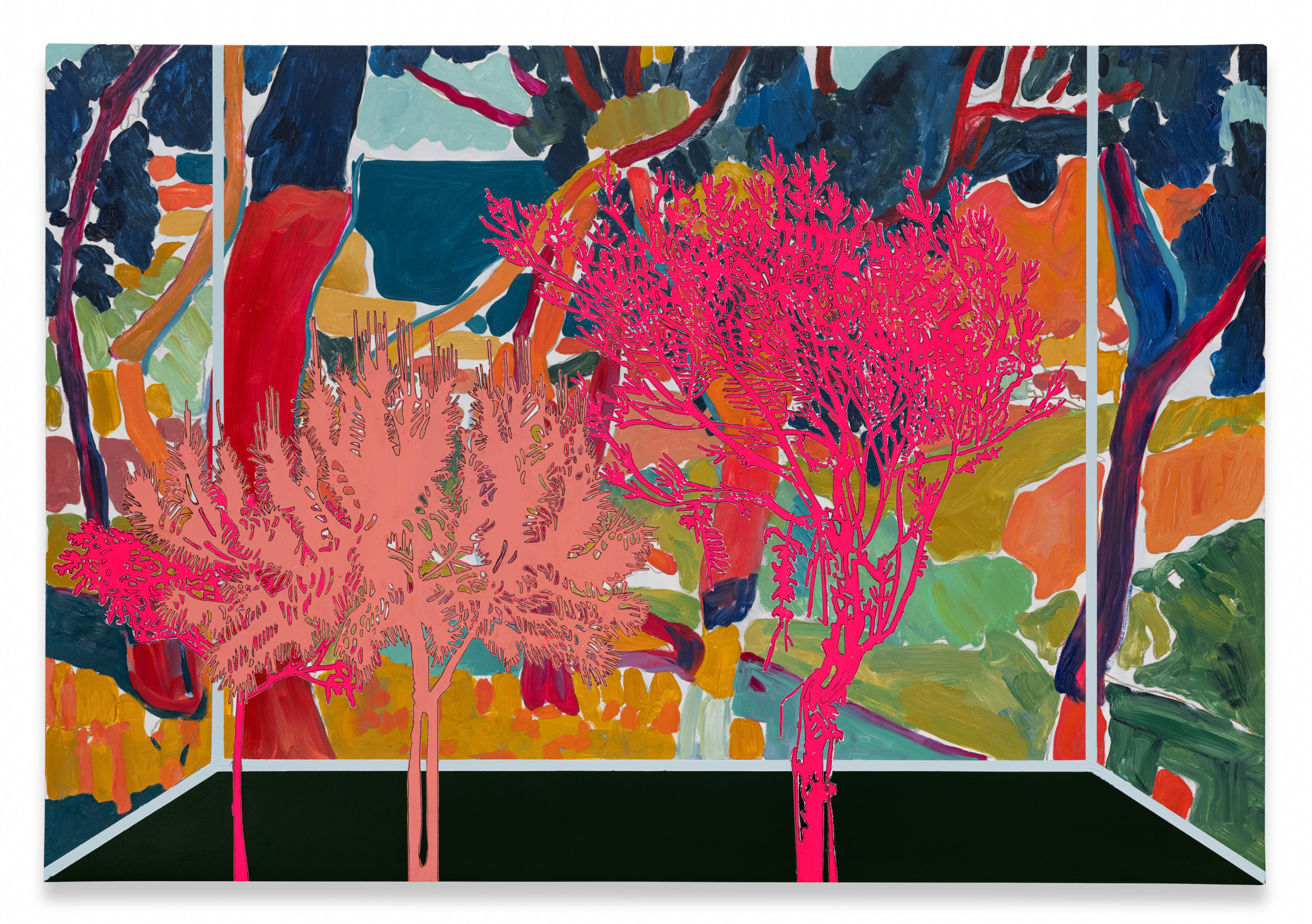 Veduta (Derain L&#039;Estaque Green Sea), 2024, Ink and oil on linen on panel, 30 x 43 1/2 inches, 76.2 x 110.5 cm, MMG#36341