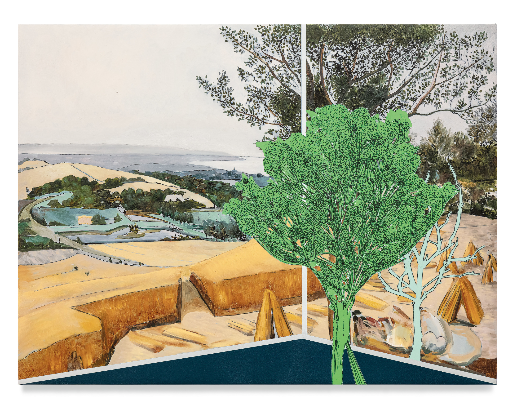 Veduta (Bruegel), 2021, Ink and oil on linen on hybrid panel, 18 x 24 inches, 45.7 x 61 cm, MMG#33223