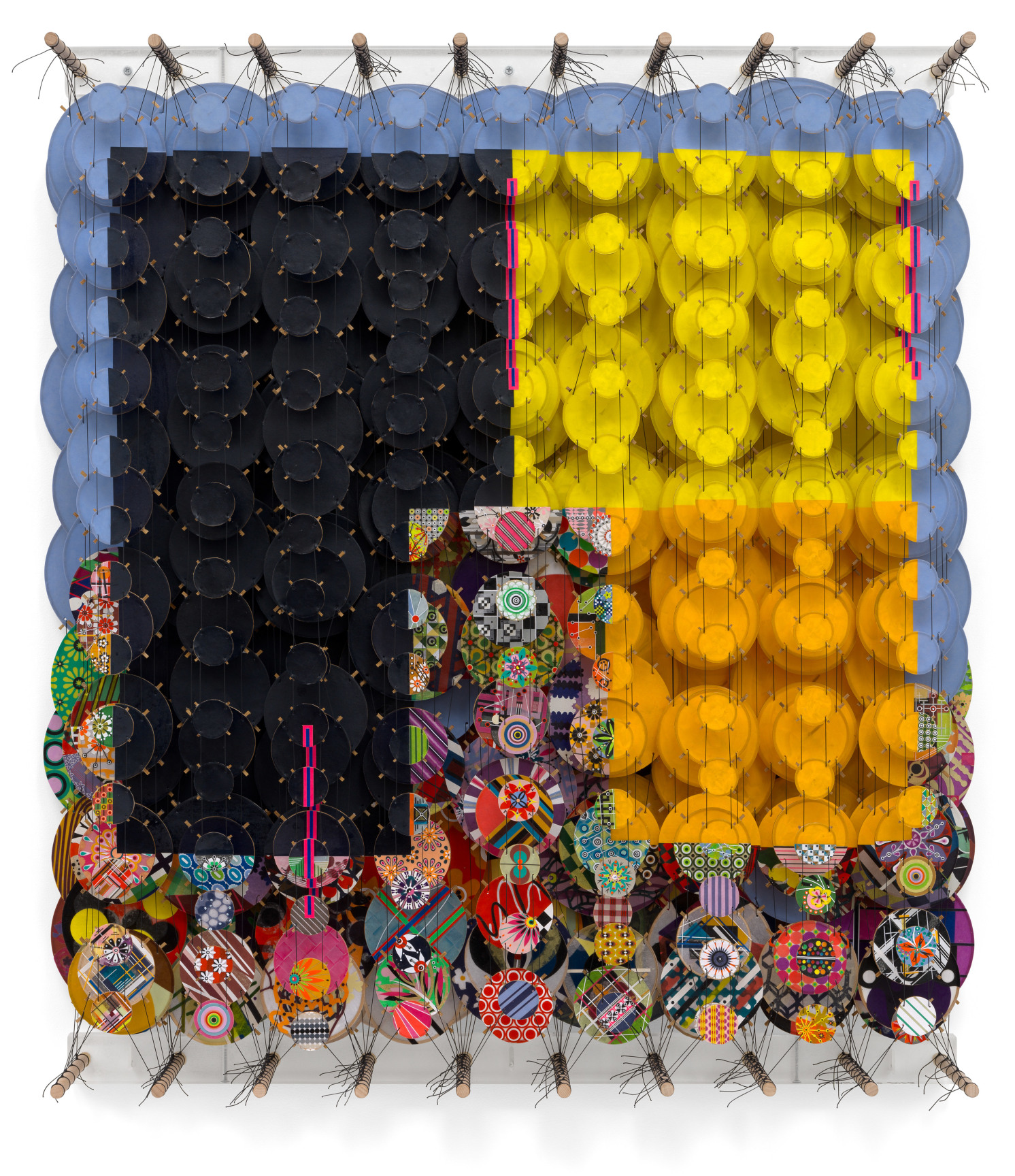 The Rewind, 2023, Acrylic, bamboo, paper, wood, and Dacron,