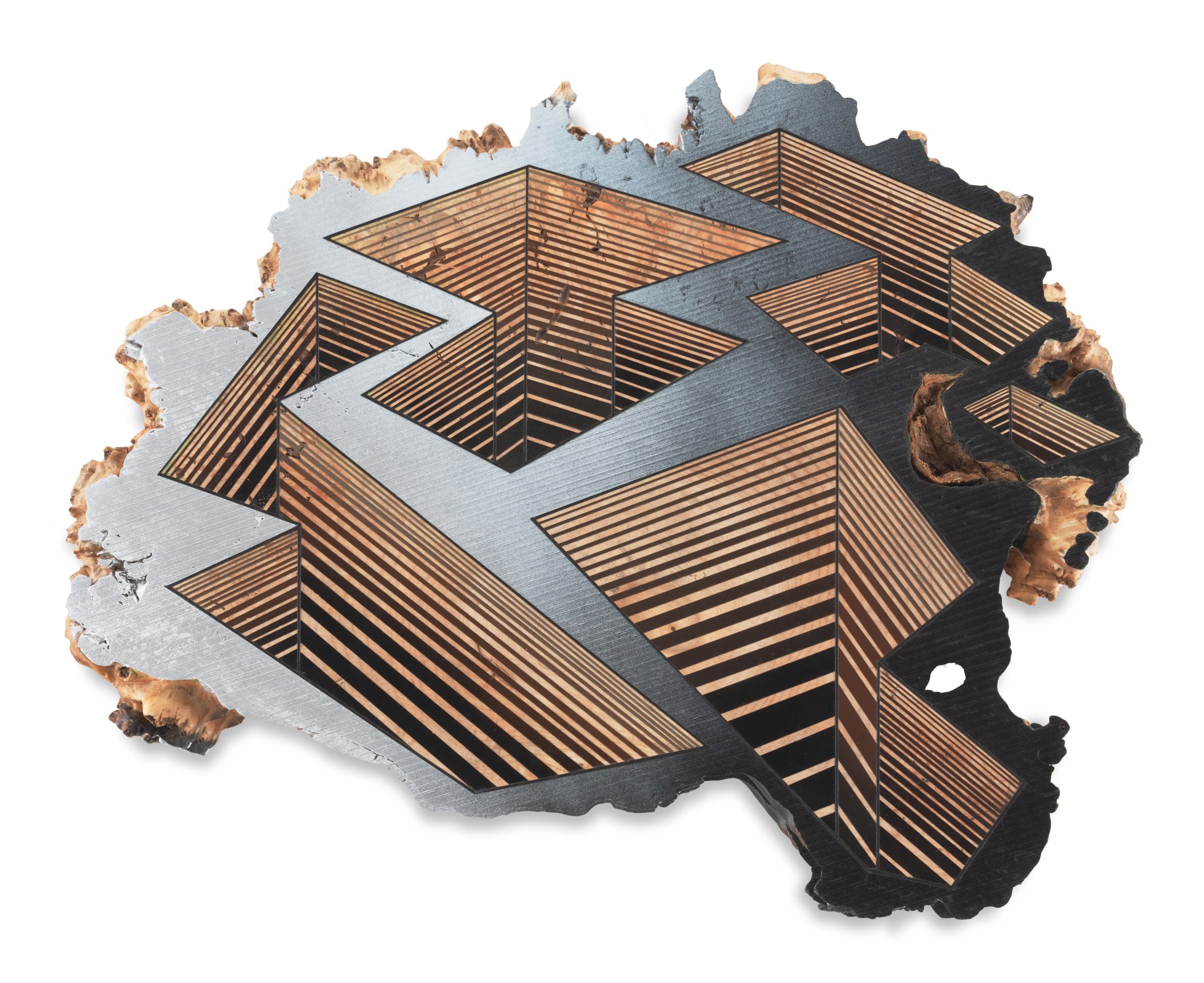 Five Hallow Places in a Solid Box, 2017, Spray paint and acrylic on maple, 23 1/2 x 30 inches, 59.7 x 76.2 cm, MMG#28866