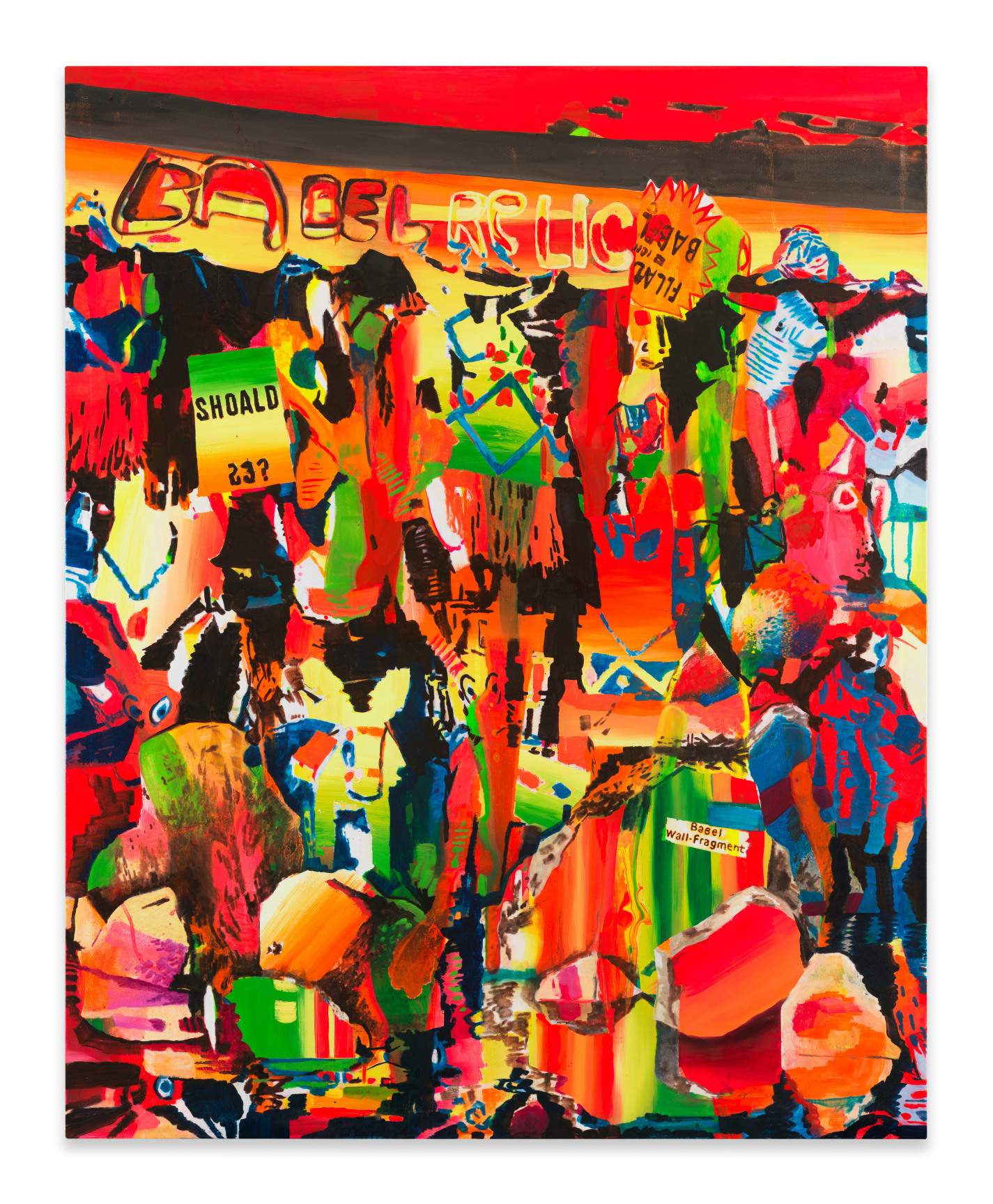 Babel Relics, 2024, Acrylic, spray paint, photo transfer, and oil on canvas, 60 x 48 inches, 152.4 x 121.9 cm, MMG#36725