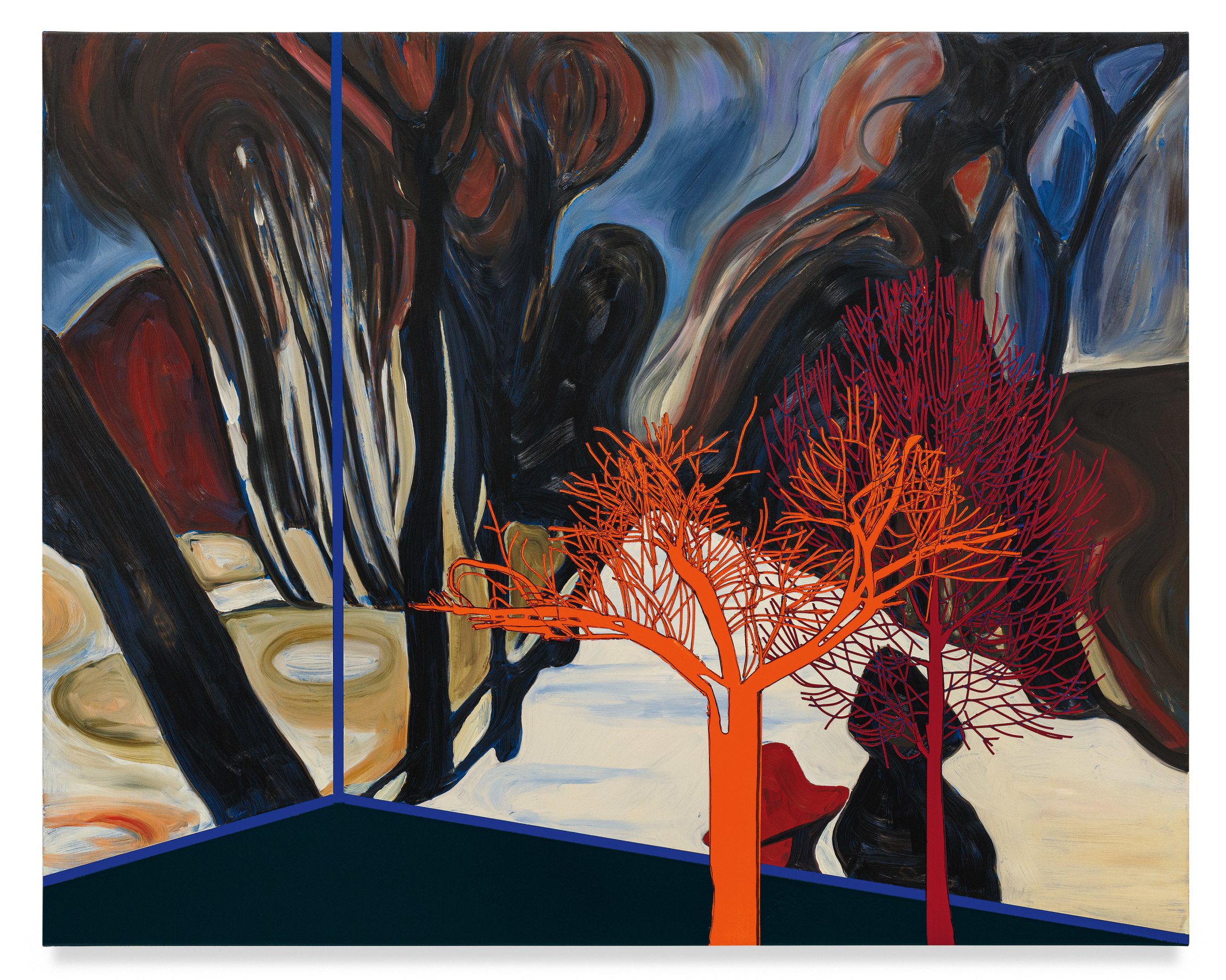 Veduta (Munch Snow Falling on the Lane), 2023, Ink and oil on linen on panel,