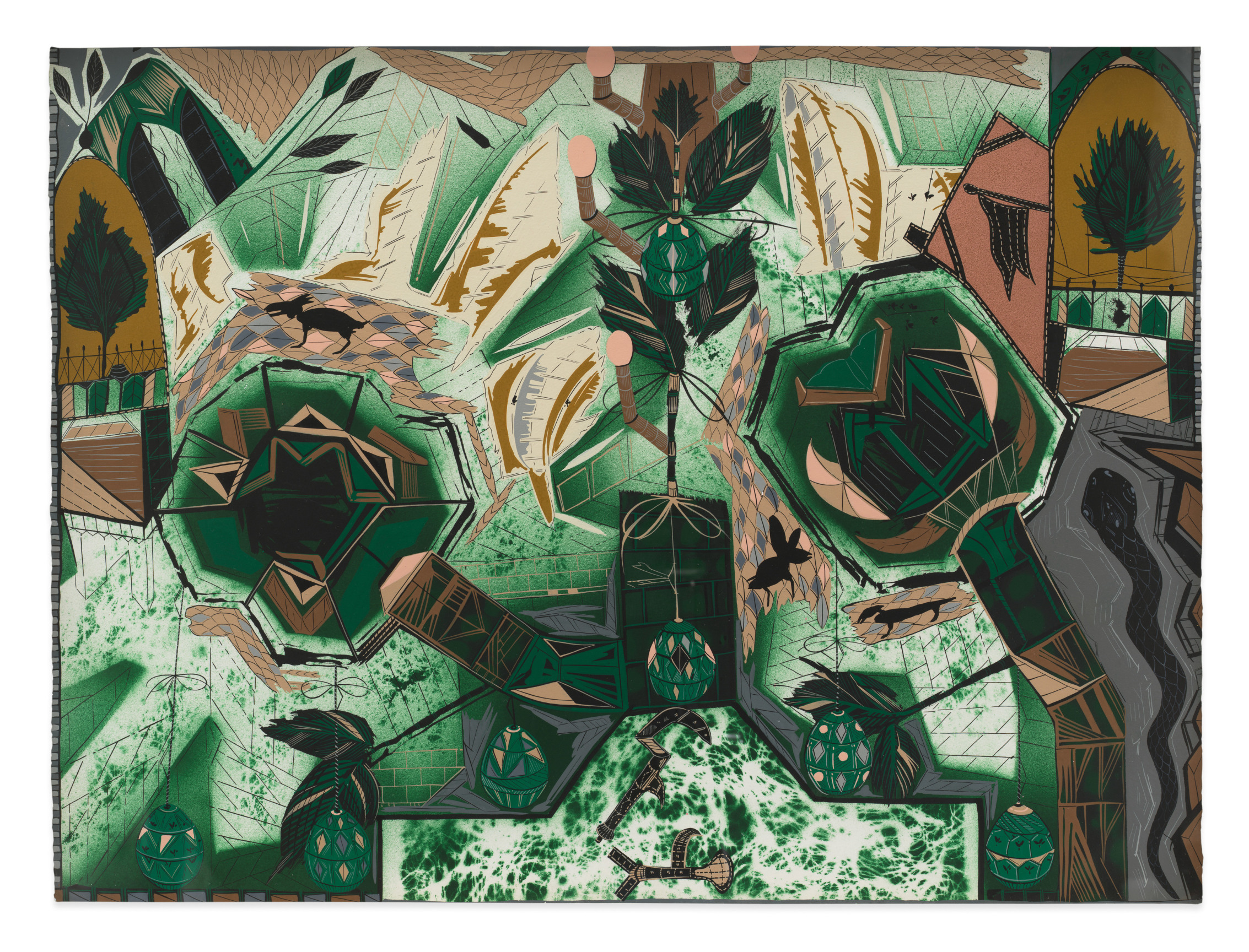 Lari Pittman,&nbsp;Untitled, 2019, Acrylic, spray paint, ink, colored pencil, and permanent marker on Arches paper, 22 3/8 x 30 inches, 56.8 x 76.2 cm,&nbsp;MMG#36615